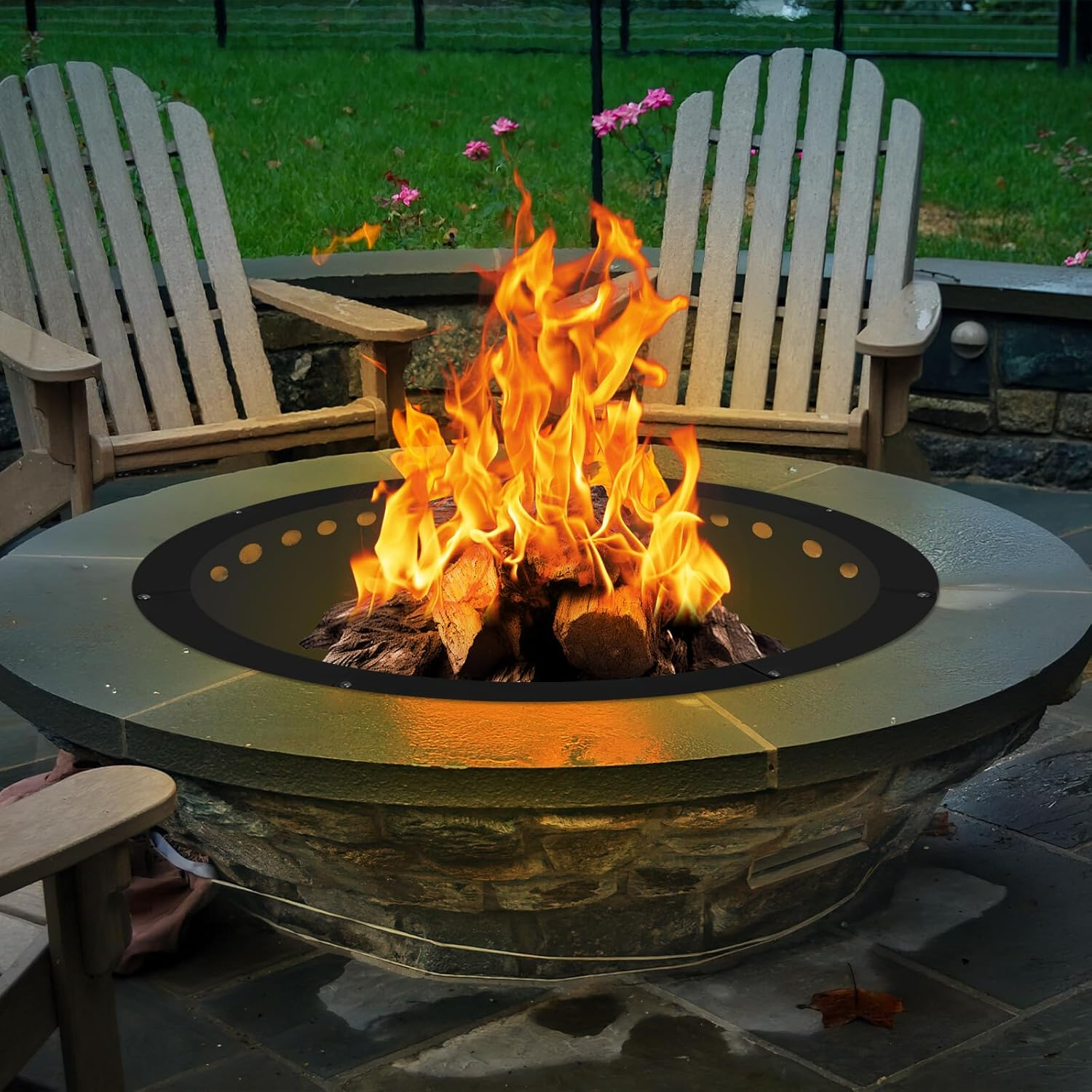 Outdoor Smokeless Large Fire Pit Ring 43 Inch Outer/39 Inch Inner Diameter, Heavy Duty Metal round Liner Insert for outside DIY Campfire or Bonfire Ring, above or in Ground Use image number 5