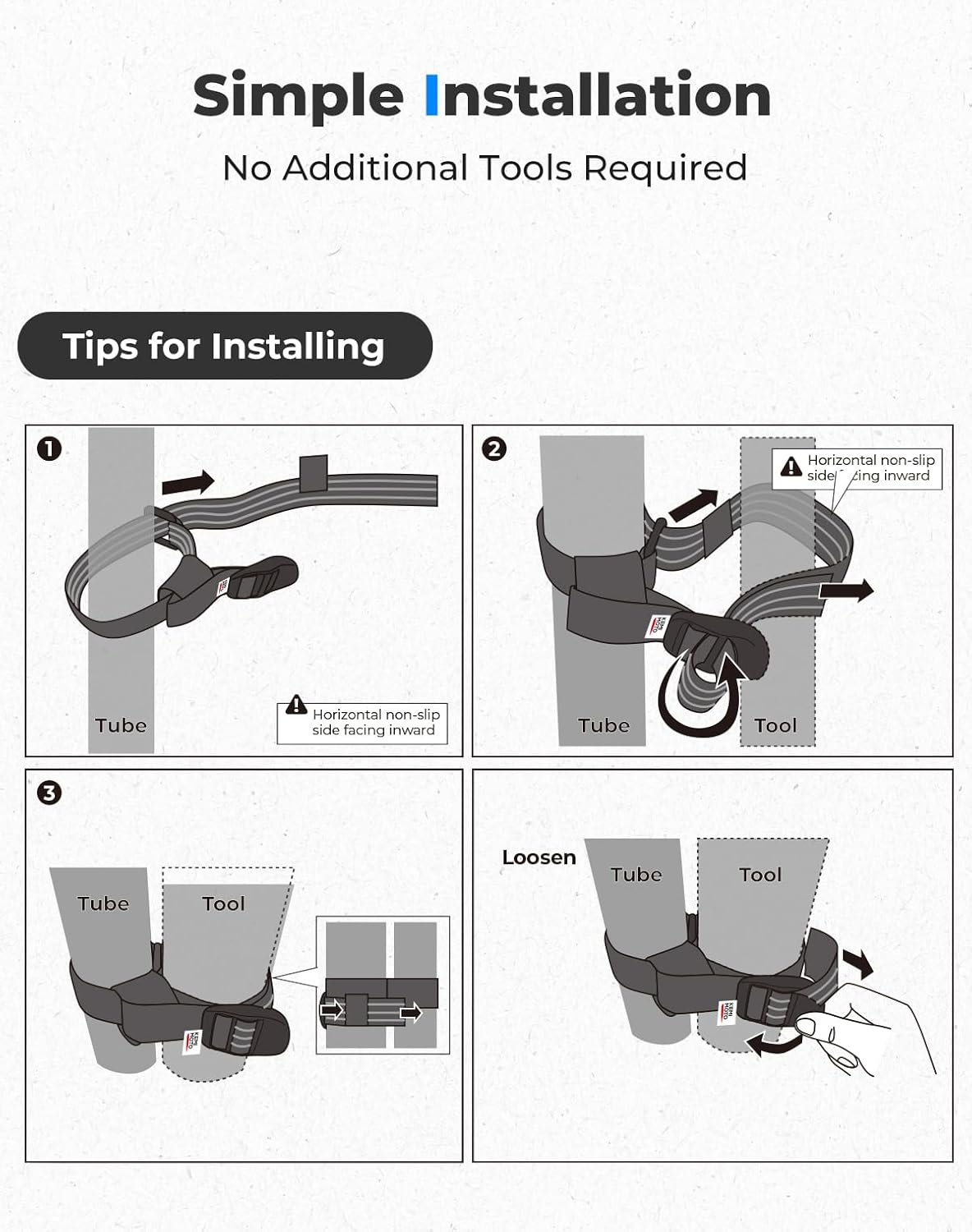 KEMIMOTO Set of 4 Shovel Clamp Straps for Roof Rack &ndash; Fits Tools with 1.5"-3.5" Diameter and Mounts on 0.85"-2.5" Roll Bars. Compatible with Maverick X3, Teryx, Talon ZFORCE 1000, and Polaris Ranger. image number 5