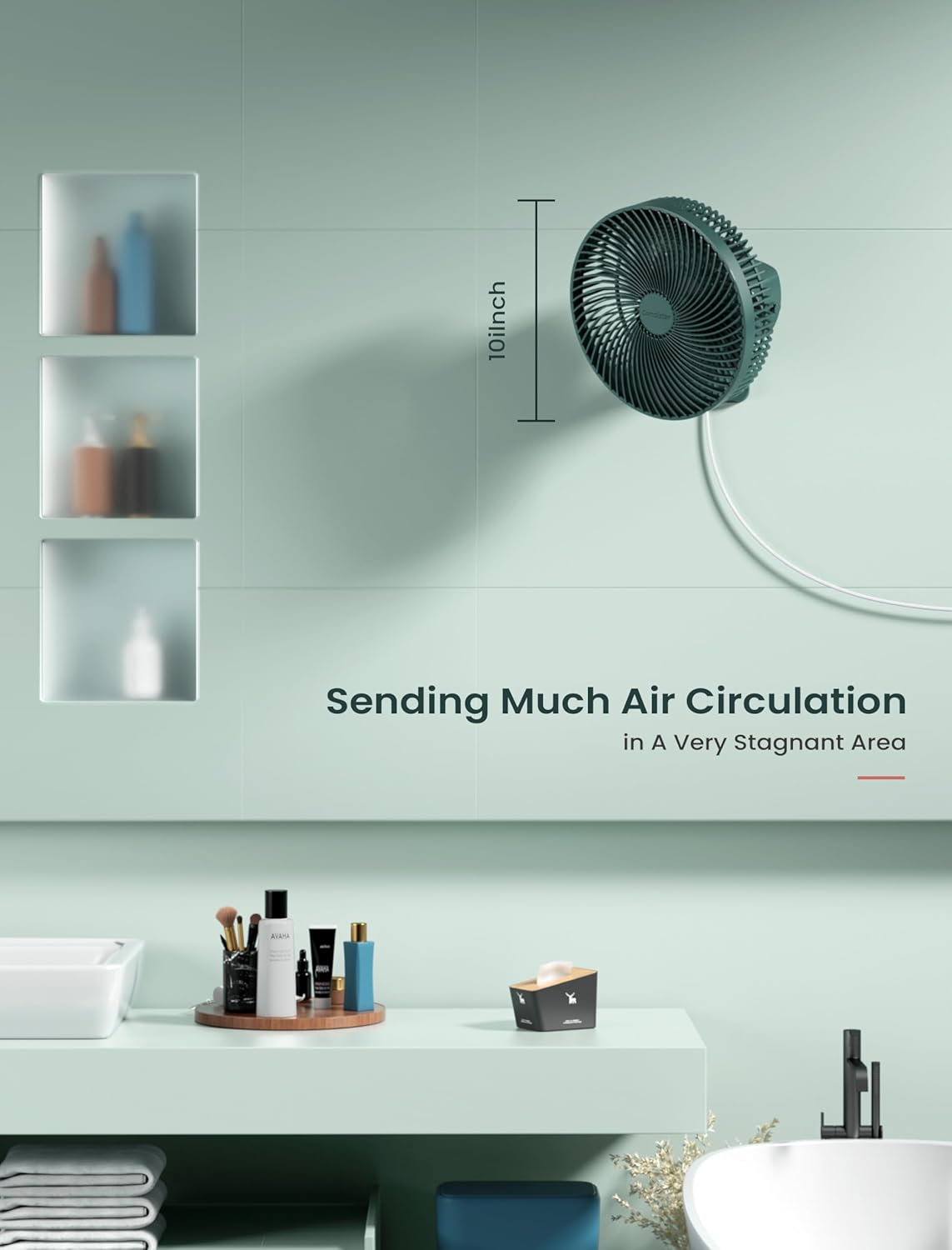 Wall Mount 10 Inch Fan with Remote and Timer, Small Oscillating Wall Fan, Powerful 4 Speeds, 90&deg;Oscillation, 120&deg;Adjustable Tilt,5.92Ft Cable, Quiet Bedroom Fan, for RV,AC/DC Adapter image number 3