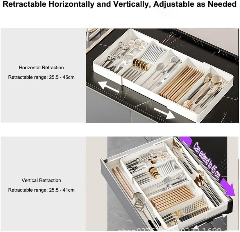 Expandable Kitchen Drawer Organizer Adjustable Utensil Tray Flatware Tray Cutlery Drawer Organiser for Forks Spoons Knife Organizer (Large, White) image number 2