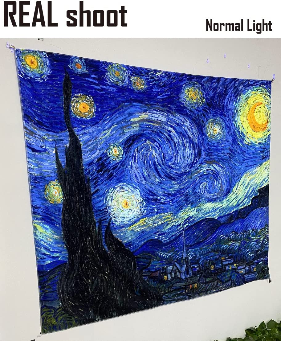 Blacklight Classical Tapestry UV Reactive Art Tapestry Starry Nigth Tapestry Black Light Poster Van Gogh Tapestry for Bedroom Aesthetic Tapestry Glow in the Dark Tapestries Home Decor 79" X 59" image number 1
