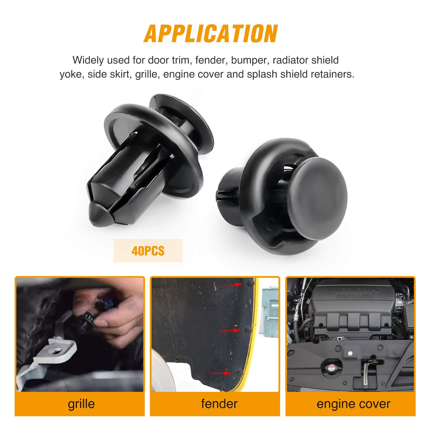 GOOACC GRC-08 Honda and Acura Fender Clips-91503-Sz3-003 40 Pcs Fastener Rivet Clips Nylon Bumper Automotive Furniture Assembly Expansion Screws Kit Auto Body 10Mm-40Pcs image number 3