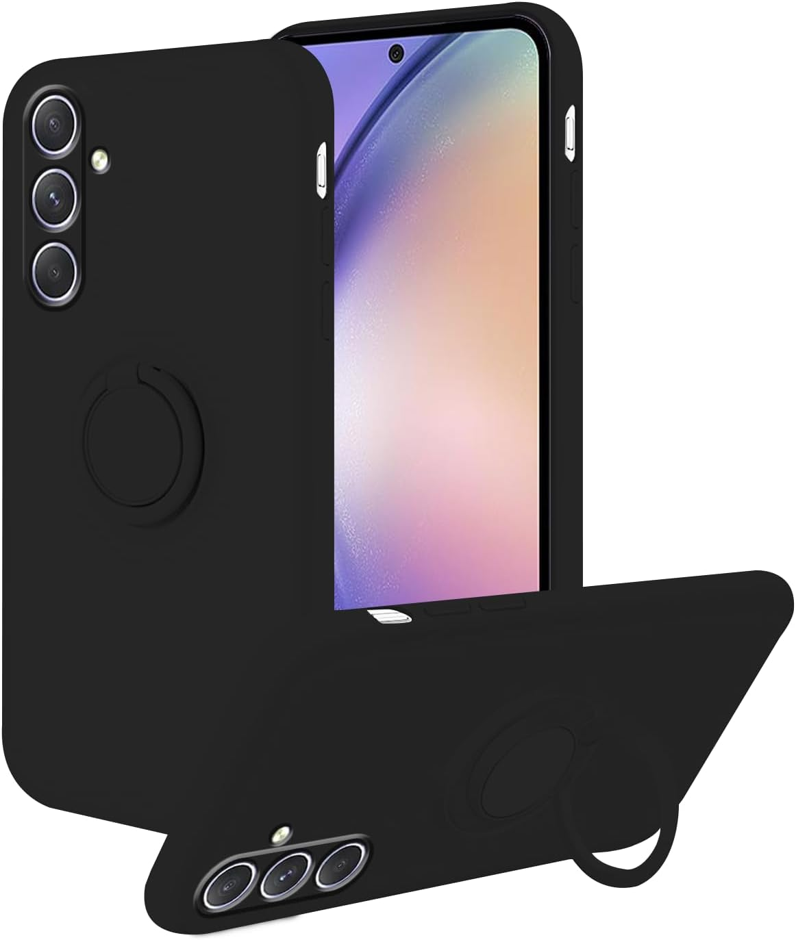 Mobile Phone Case for Samsung Galaxy A56 5G Case with Ring Holder, Slim Cover Soft TPU Protective Case for Samsung A56 5G Silicone Liquid Microfibre Shockproof Original Case (Black) image number 1