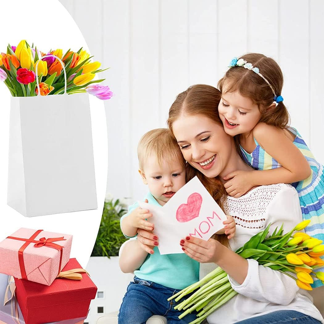 Idopick 40Pcs Kraft Paper Bags with Handles, White, 15 X 8 X 21Cm, Perfect for Business, Shopping, Retail, Party, Favor, Merchandise Bags (White) image number 1