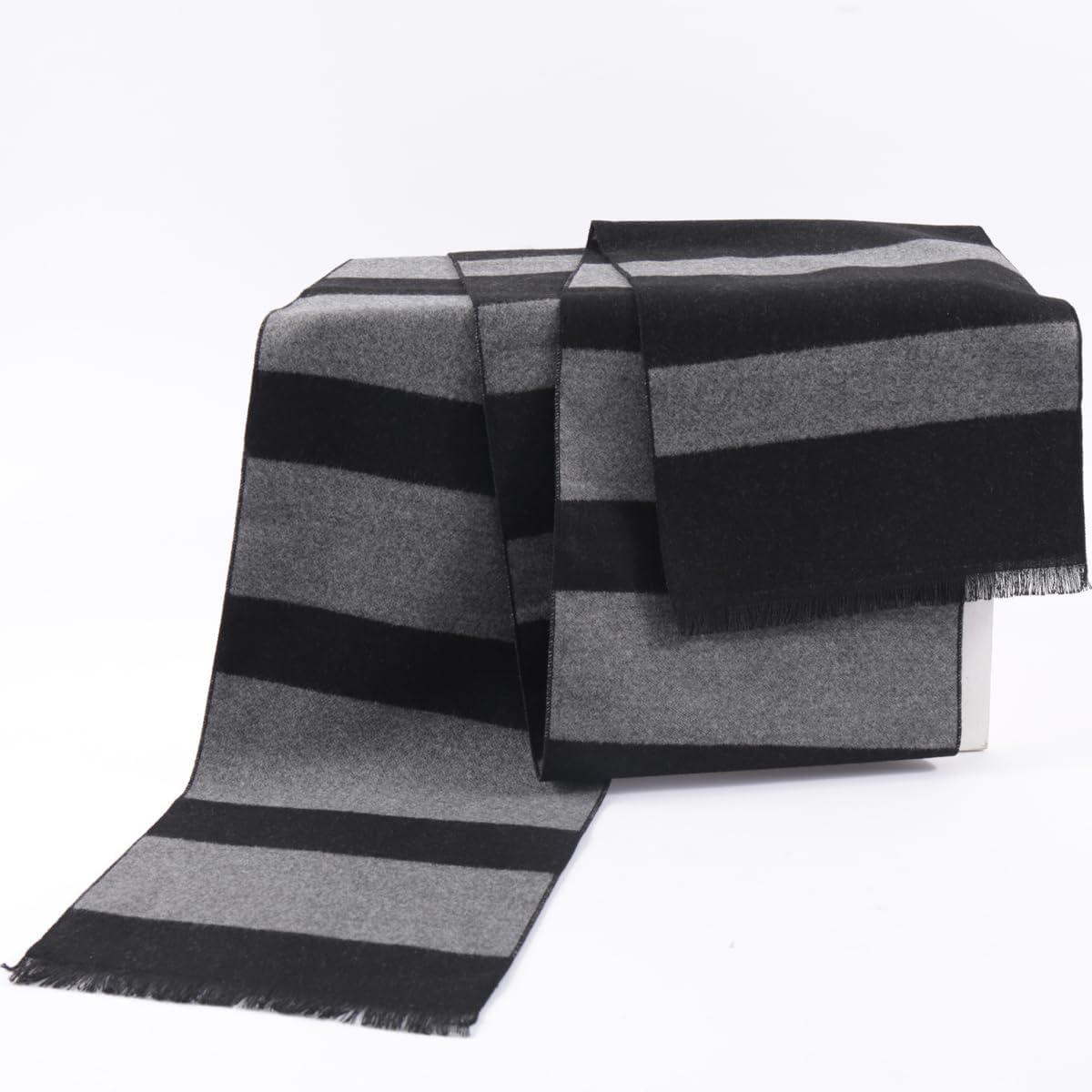 ATAYOU 4 Pcs Mens Halloween Cosply Costume Accessories Set with Black Gray Striped Scarf Fake Nose Latex Bald Cap, Black and Gray