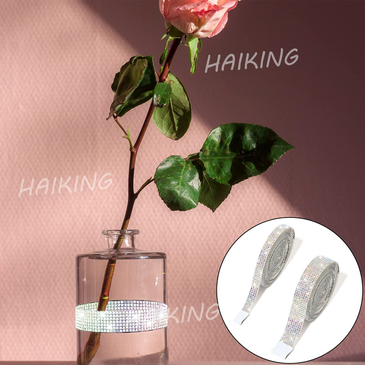 Rhinestone Ribbons, 2 Rolls AB Self Adhesive Crystal Rhinestone Diamond Ribbon for Arts Crafts, Birthday Party, Wedding Party, Car DIY Decoration (2 Yards) image number 3