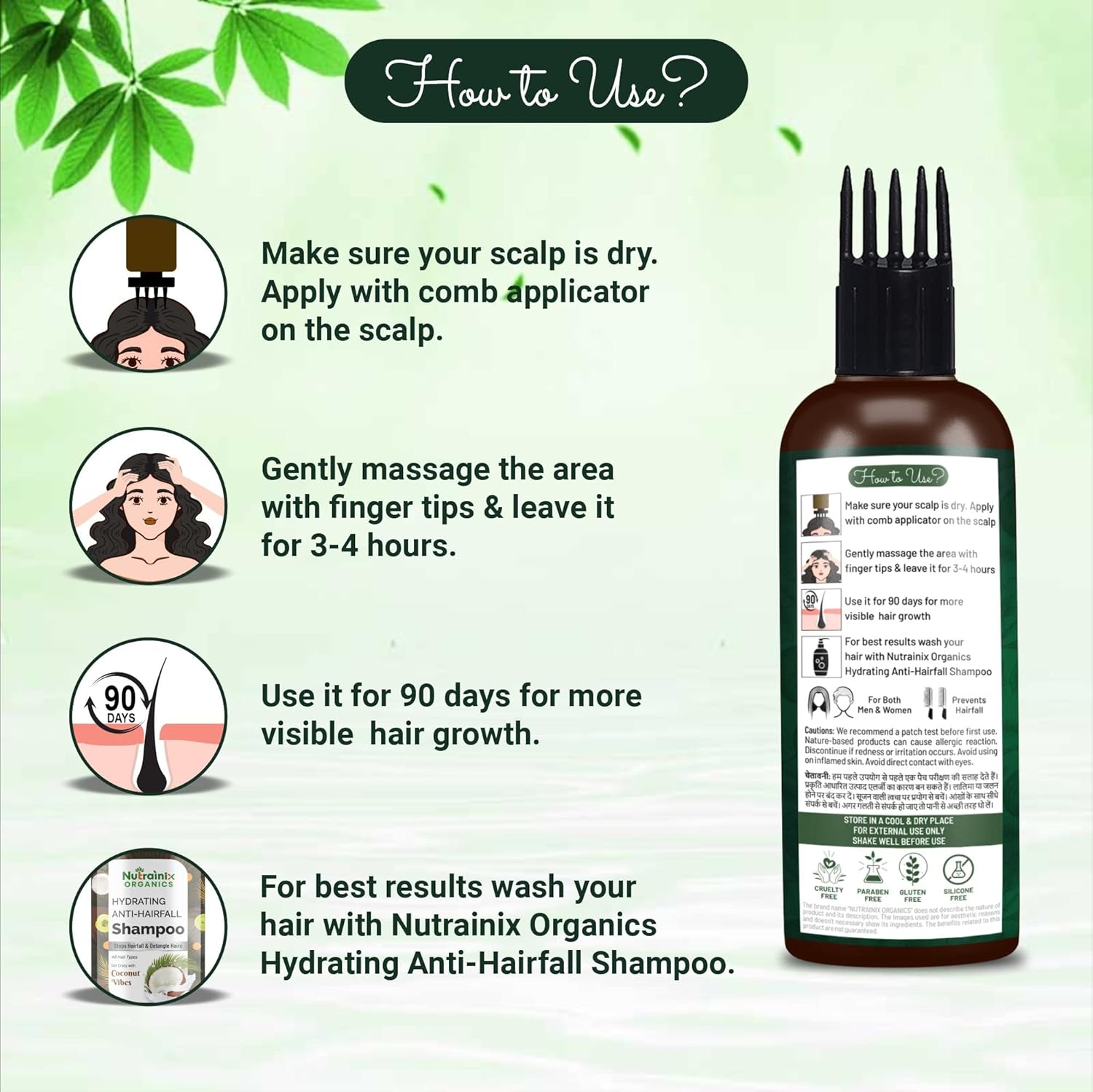 Nutrainix Organics Hair Growth Oil | Hair Fall Control Oil | Hair Oil for Silky and Strong Hair | Bhringraj Hair Oil Prevents Hair Fall Suitable for All Hair Types - 100 Ml image number 3
