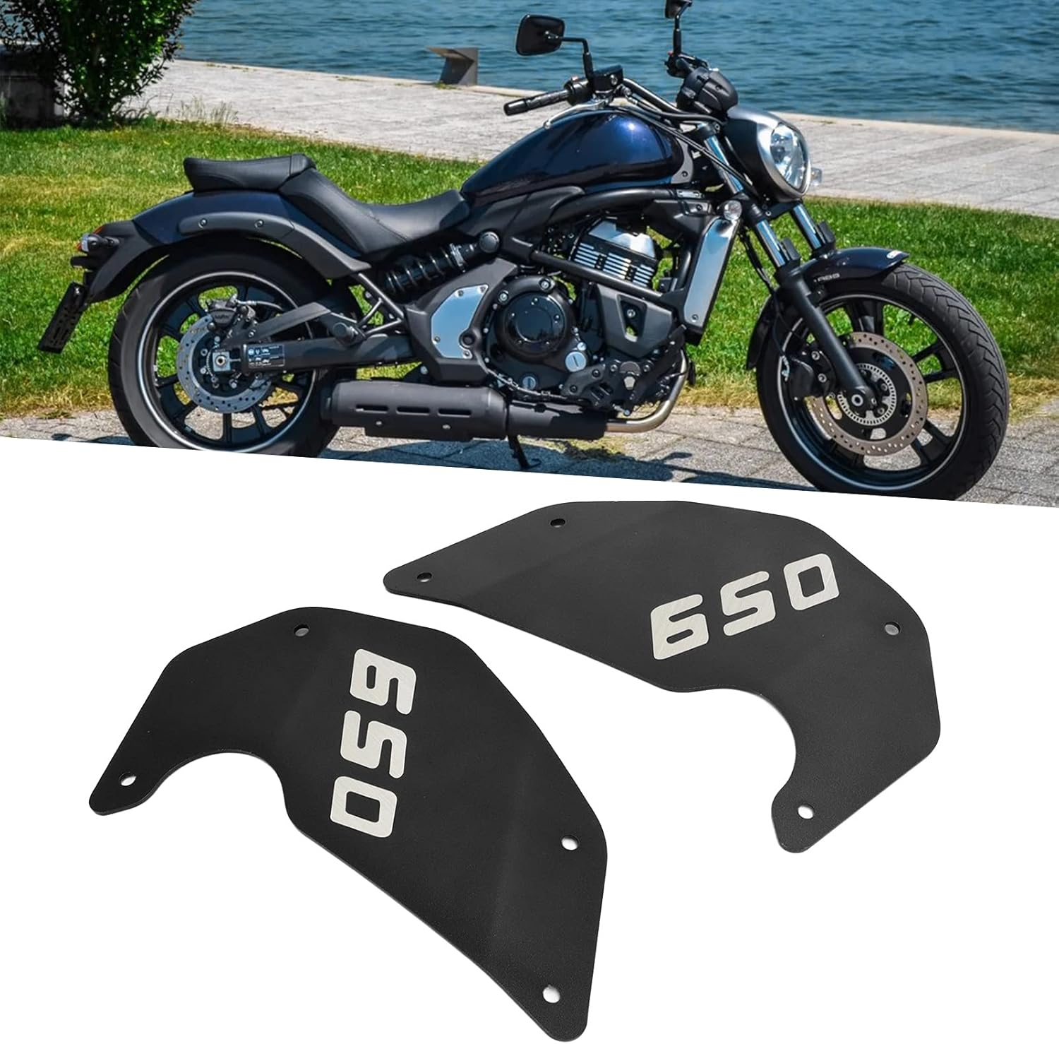 Motorcycle Side Frame Cover, 2Pcs Motorcycle CNC Aluminium Alloy Side Cover Frame Panel Plate Replacement for Kawasaki Vulcan S 650 2015‑2021(Black) image number 5