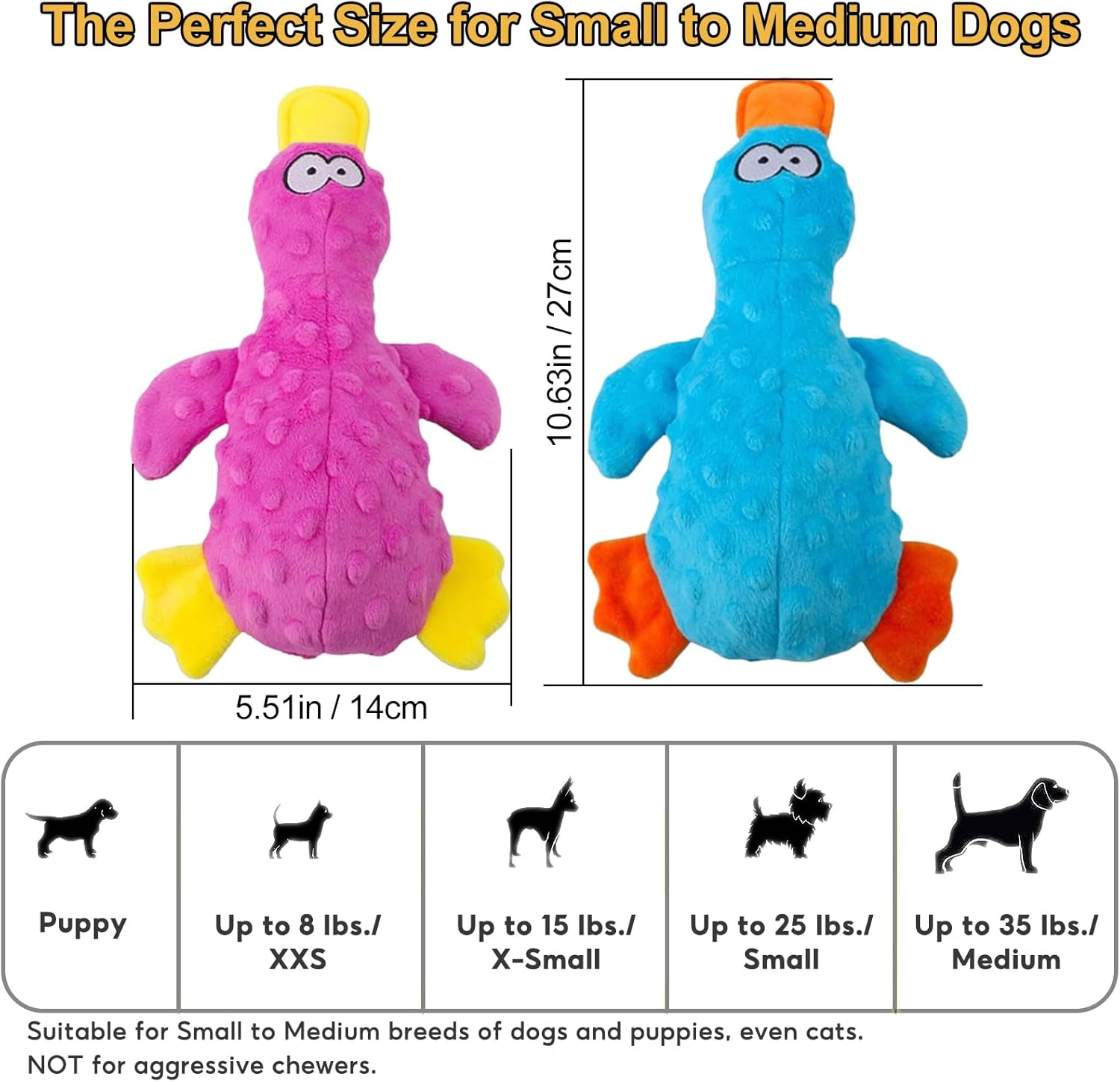 Adpartner Plush Squeak Toys for Dogs, 2 Pack Duck Stuffed Crinkle Dog Toys for Puppy, Durable Interactive Pet Chew Toys Soft Squeaky Pet Toys for Small to Medium Dogs Teething Training Reduce Boredom - Blue  Yellow (Duck) image number 5