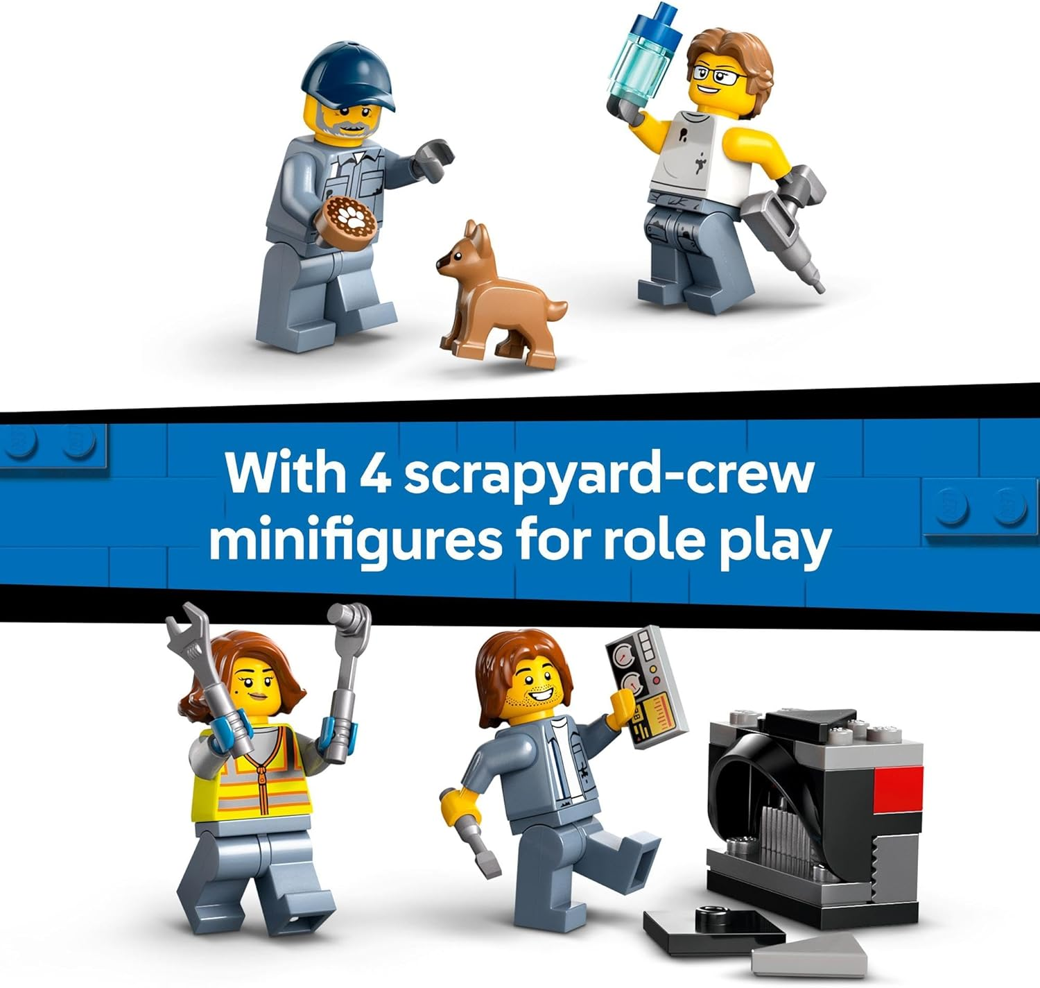 LEGO City Scrapyard with Cars Toy for 8+ Year Old Boys & Girls, Construction Vehicle Kit with Crane, 2 Kids Toy Cars and 4 Minifigures, Building Set for Creative Role Play 60472 image number 6