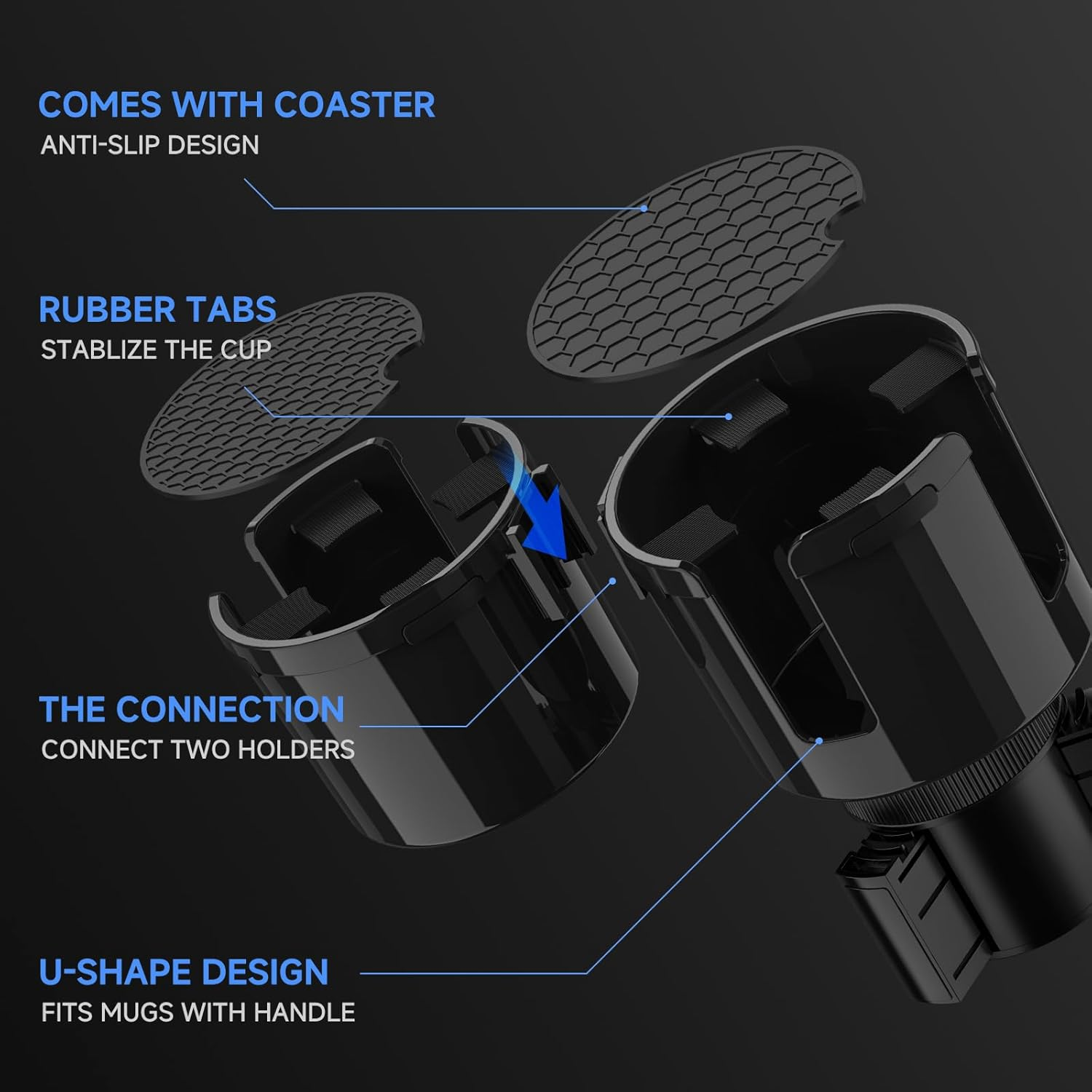 Dylen Car Cup Holder Expander, 2 in 1 Cup Holder Extender Adapter for Car with Expandable Base, Cup Holder Insert Fits Most Large Drink Bottles 300-1500 ML (5.6-10.7 CM)