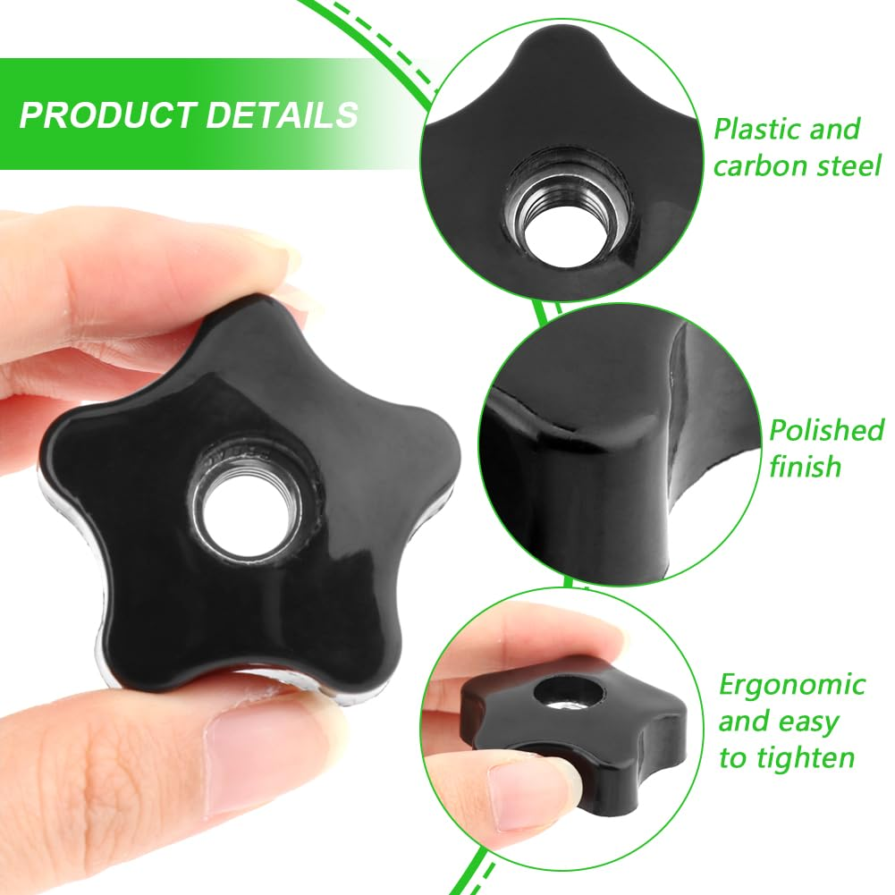 4PCS T-Track Knobs, 3/8 Inch 16 Through-Hole Knobs, Five-Star Thru Threaded Knob Nuts, Star Shape Knurled Clamping Nuts for Sawing Machine, Drilling Machine, Plastic Screw-On Type(Black) image number 1