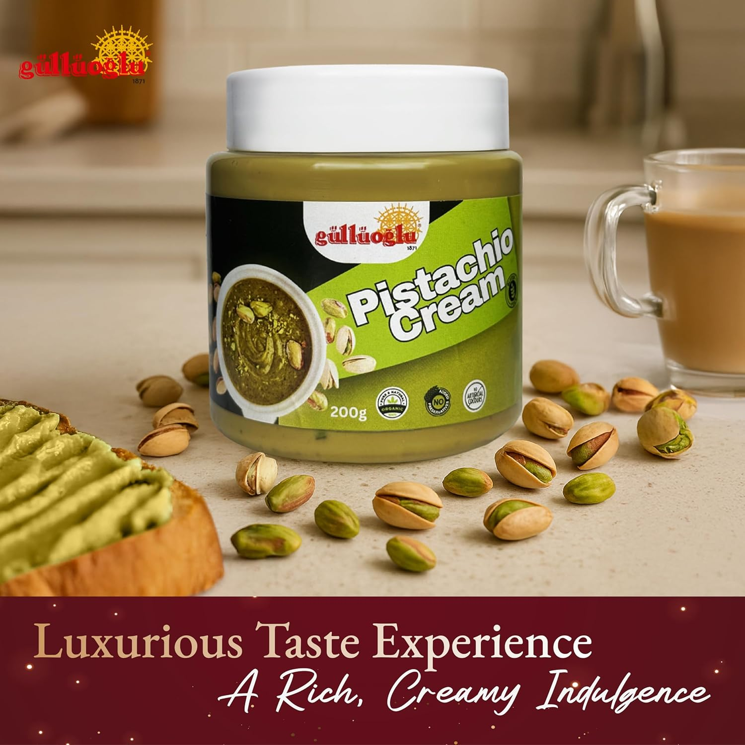 Gulluoglu Pistachio Cream, Pistachio Butter, Best for Dubai Chocolate, Turkish Premium Pistachios Cream 7 Oz, 200 G Perfect Taste for Dubai Chocolate image number 5