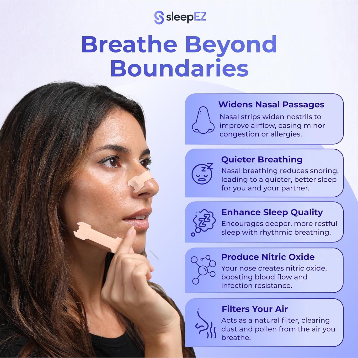 Breathe Nasal Strips &ndash; 30 Pack | Hypoallergenic Nose Strips for Sleeping & Snoring Relief | Opens Nasal Passages for Better Airflow & Deep Sleep | Extra Grip, No-Slip Adhesive | Skin Tone