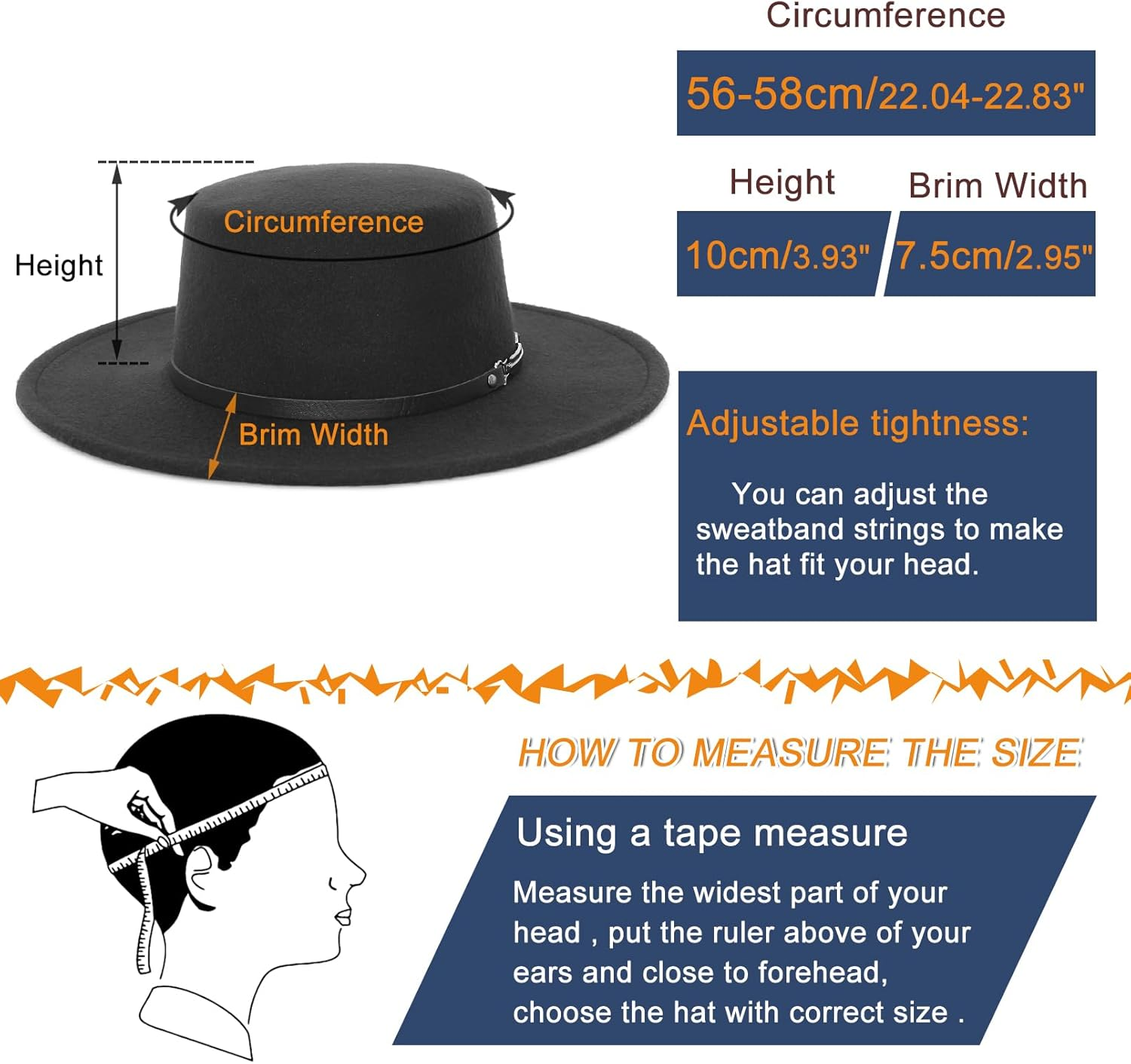 EOZY Women Men Classic Felt Fedora Hat Wide Brim Flat Top Jazz Panama Hat Casual Party Church Hat image number 5