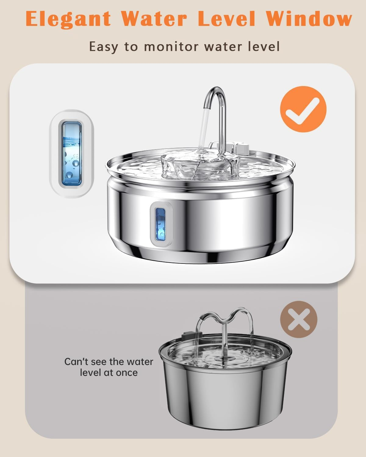 Cat Water Fountain Stainless Steel, 3.2L/108Oz Pet Water Fountain for Drinking, Automatic Metal Dog Dispenser Bowl with Quiet Pump with 5 Filters, Filtration for Cats, Dogs, Multiple Pets Indoor image number 3