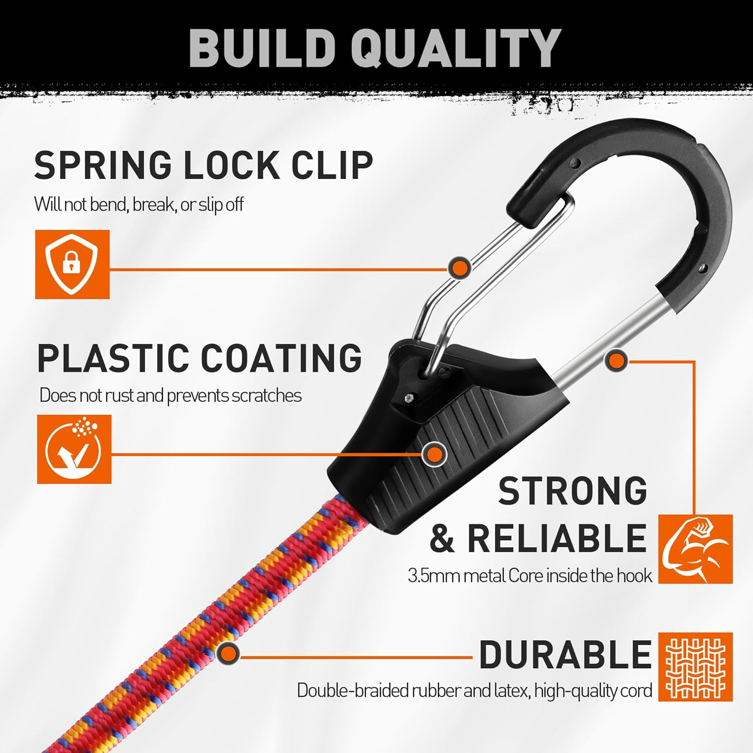 HORUSDY 10-Piece Premium Bungee Cords with Hooks, 18&rdquo; Bungee Cords, Bungee Cord Assortment image number 2