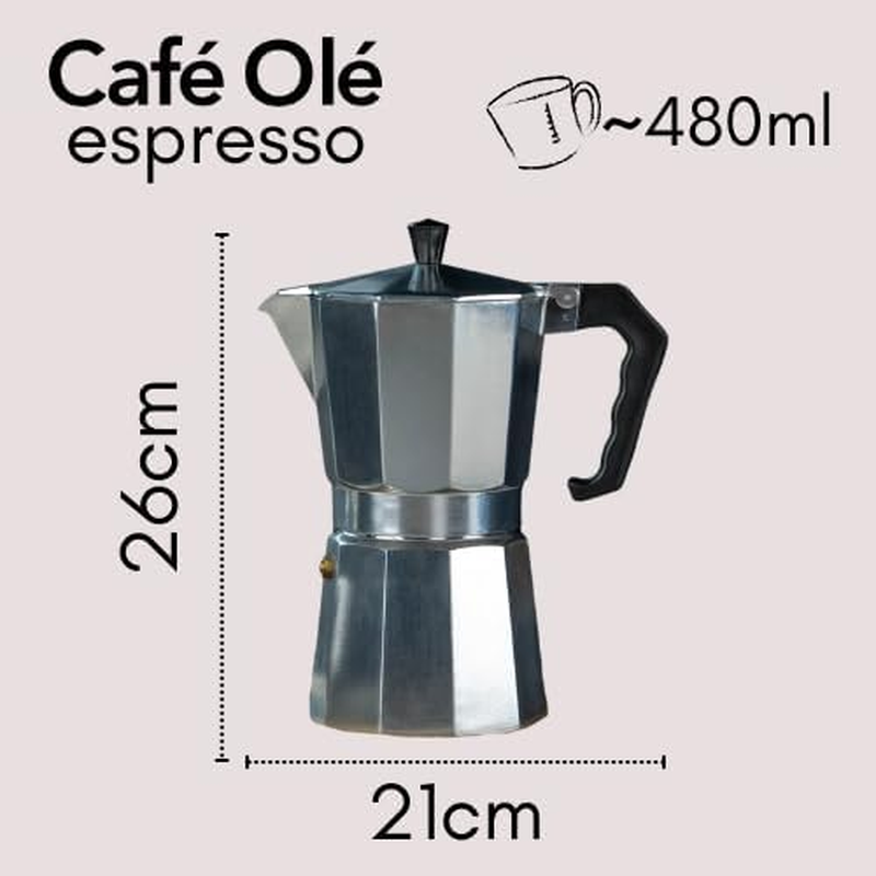 Cafe Ole 12-Cup Italian Style Aluminium Espresso Coffee Maker, Silver, 480 Ml image number 3