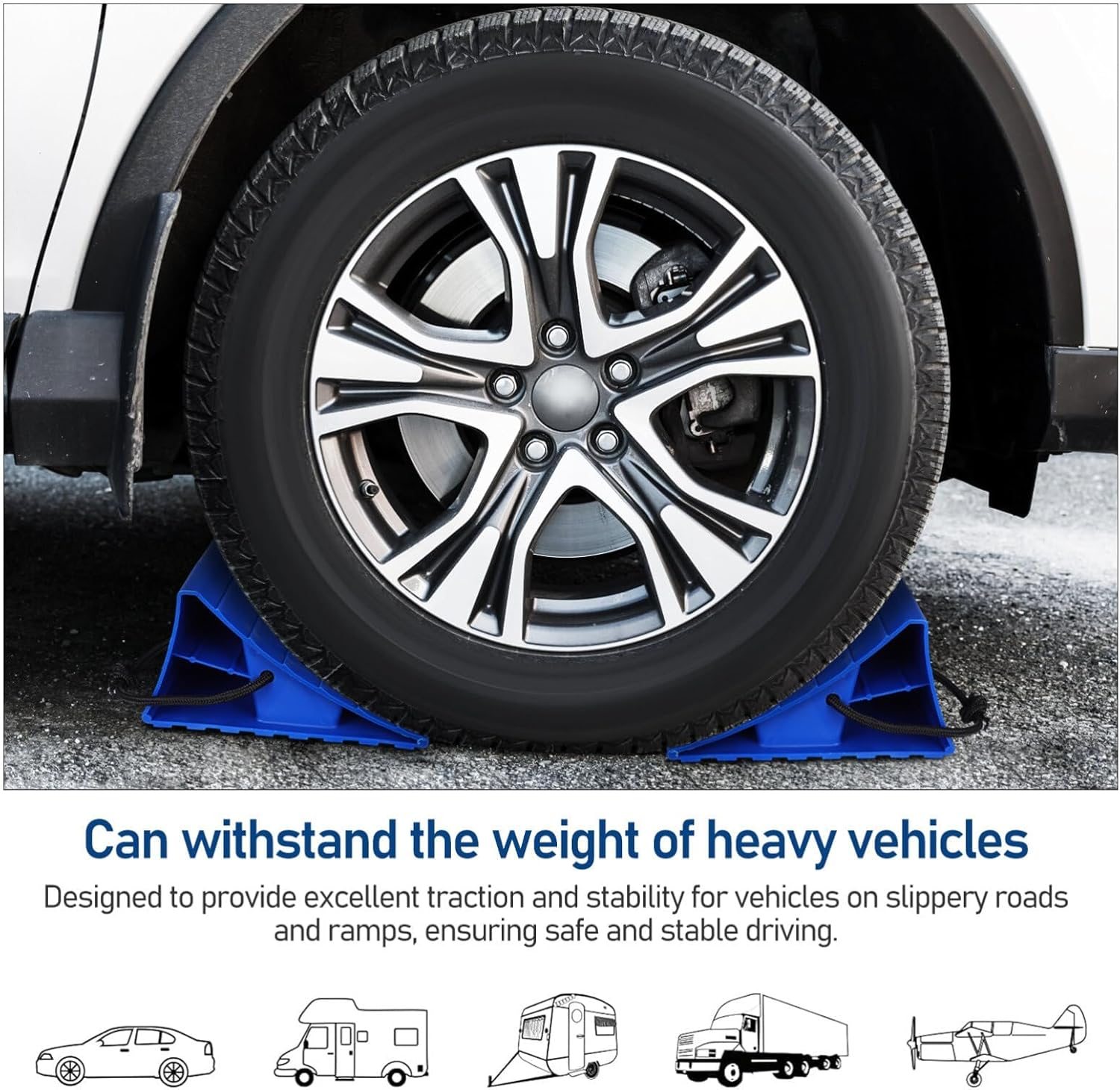 Car Wheel Chock 2Pcs RV Wheel Chocks Trailer Chocks Heavy Duty Rubber Wheel Wedge for Car, Travel Trailer, 20 * 10.5 * 9.5Cm image number 6