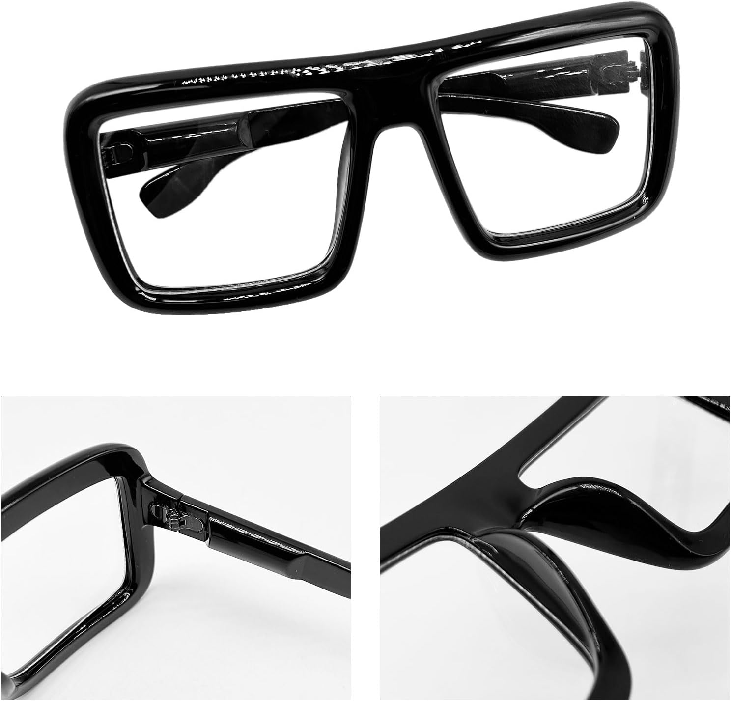 2 Pcs Oversize Eyeglasses, Retro Large Frame Glasses, Thick Black Frames Clear Lens, Square Glasses, Fashion and Costume Accessories, Classic Fake Glasses, Nerd Fun Glasses (Black) image number 6