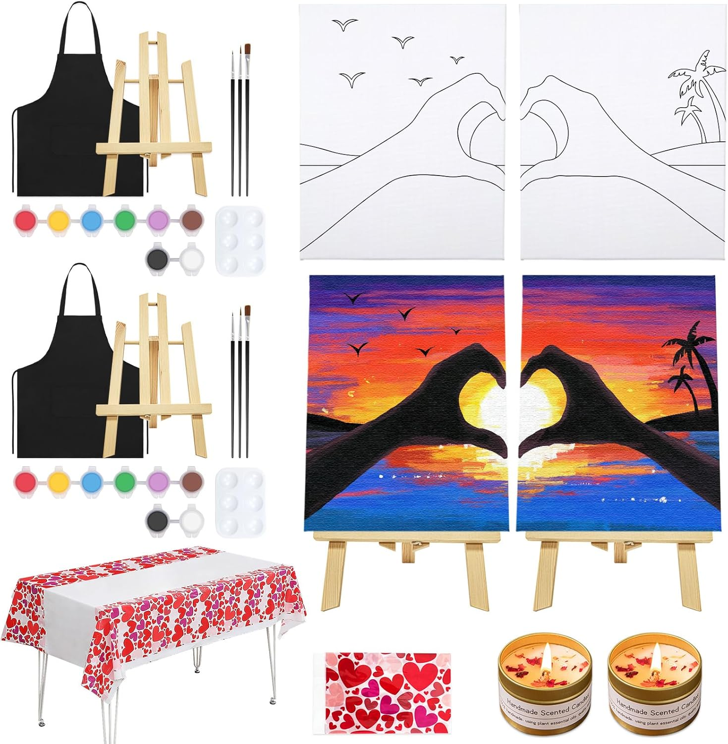 VOCHIC Sip and Paint Kit, Pre Drawn Canvas Painting Kit for Adult, Paint Art Set with Outline Canvas for Adults Date Night Games Couples Sunset Heart, Valentine'S Day, 2 Pack (8 X 10 Inches) image number 6