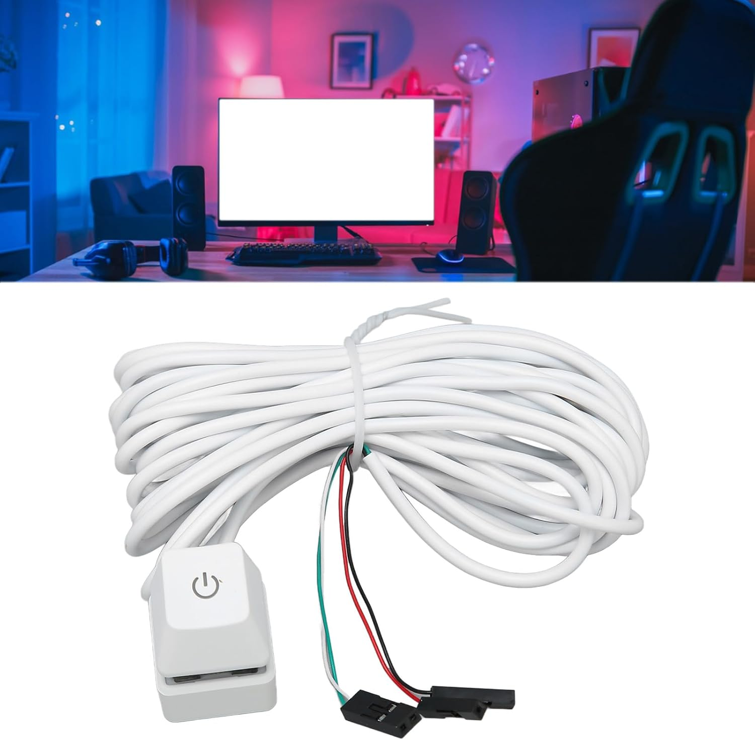 Desktop Computer Power Switch Power Supply Control Adapter Cable Mechanical Key Blue Switch External Desktop Computer Power on off Switch Button (Colorful Light 2M) image number 5