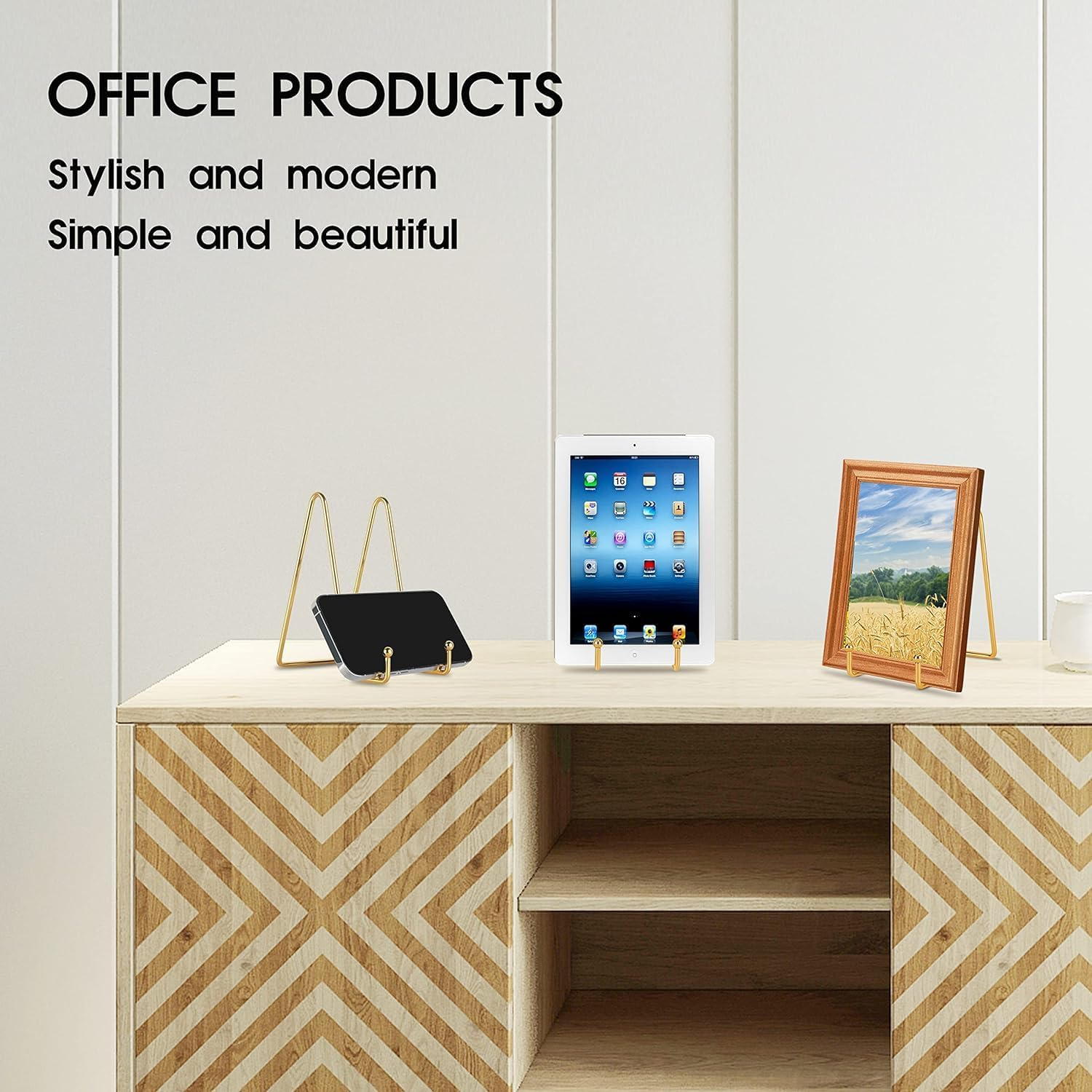 Roczential 4 Pack 6'' Display Photo Stand, Decorative Plate Display Stand, Book Display Stand Tabletop Art Decorative Trays(Gold)