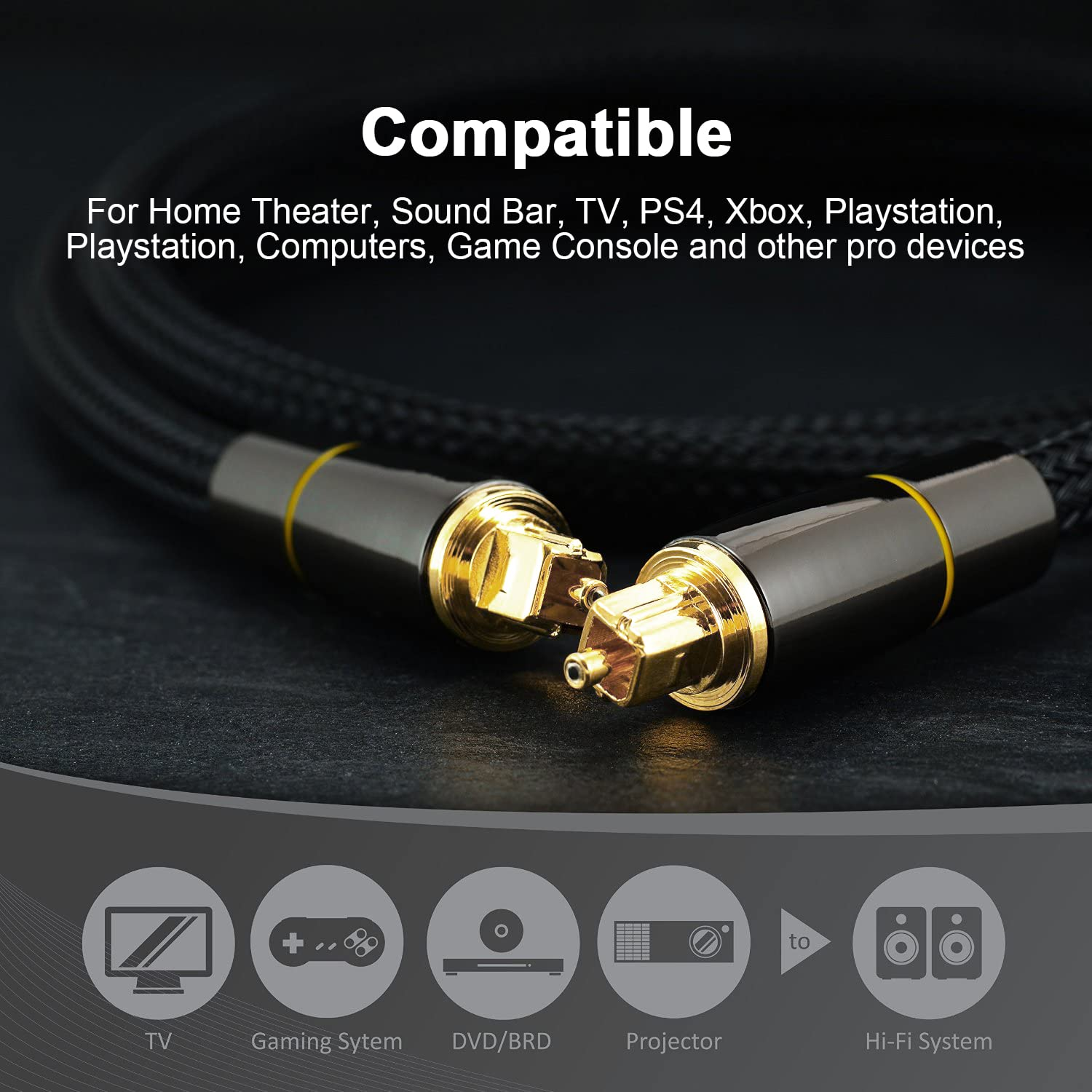 XMUXI Digital Optical Audio Toslink Cable MD DVD Nylon Braided Fiber SPDIF Cable Lead Cord for Home Theater, Sound Bar, TV, PS4, Xbox, Playstation, Playstation,Computers, Game Console (1 Meters) image number 3