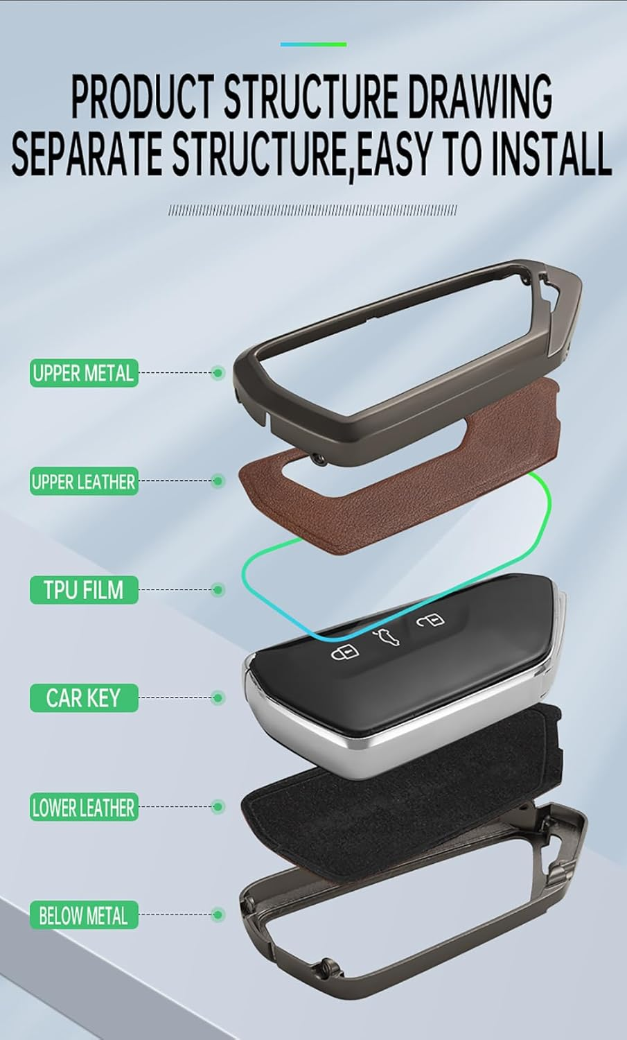 Smart Key Protector Key Cover Fit for VW Volkswagen Golf 8 MK8 GTI GTD ID.3 ID.4 Key Shell Fit for Seat Tarraco Ateca Cupra Formentor Leon Skoda Octavia 3 Buttons Key Fob Holder Silvery Brown image number 2