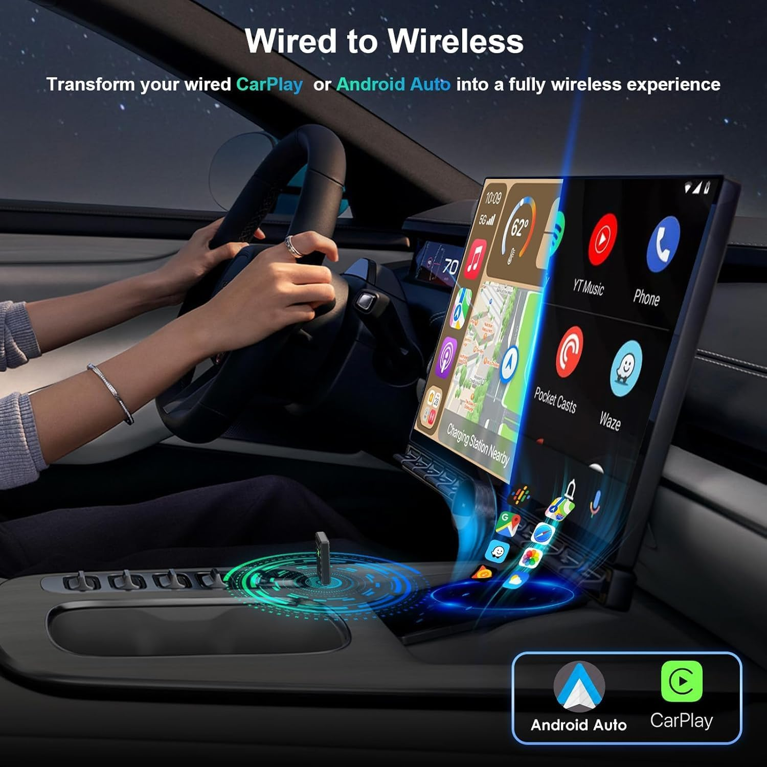 Android Auto Wireless Adapter for Car Small Android Auto Dongle for Converts Wired Android Auto to Wireless Android Auto for Car Model 2017+ Play Plug, Black image number 5