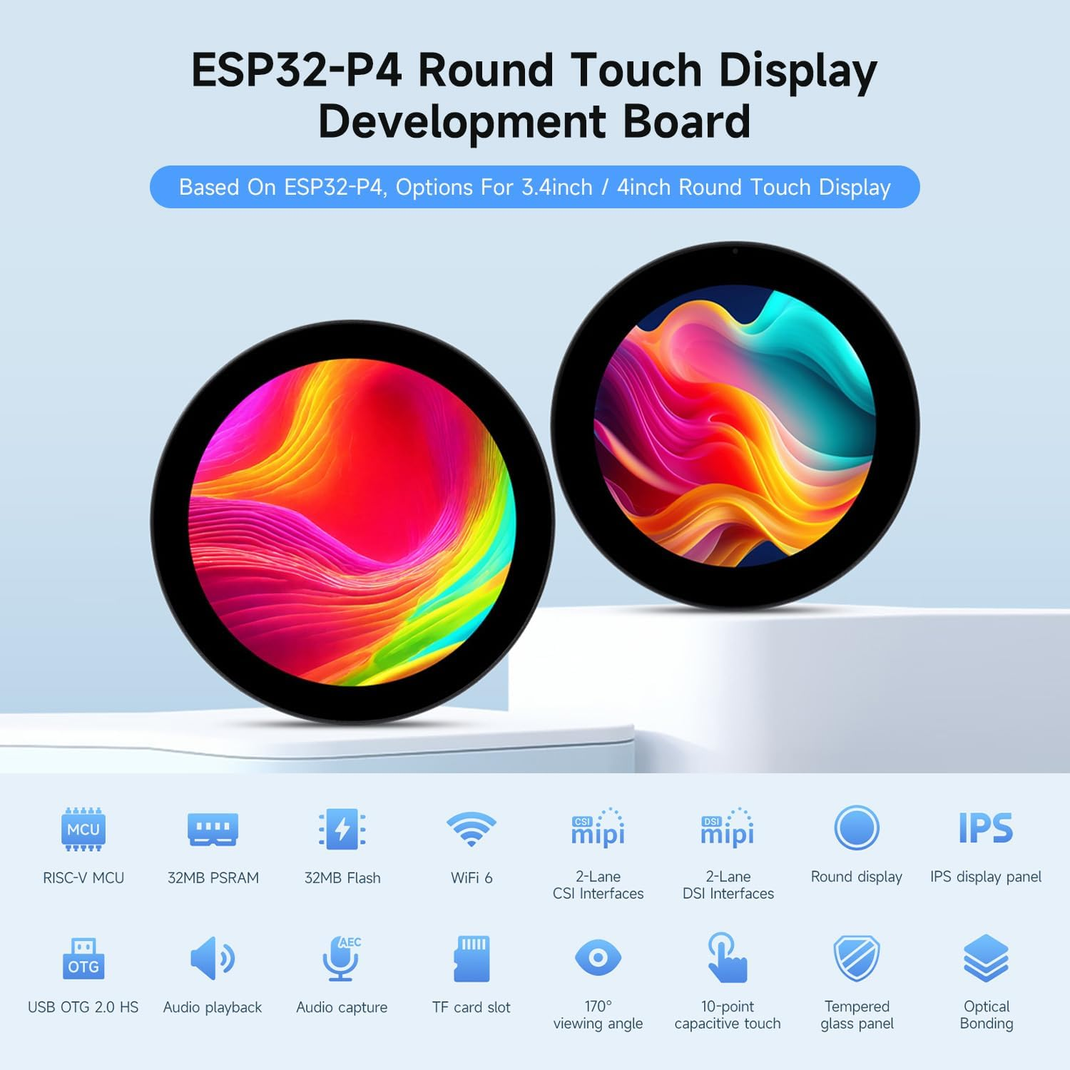 Waveshare ESP32-P4 4Inch Wi-F6 round Touch Display Development Board, 720 &times; 720, 170&deg; Viewing Angle, Optical Bonding Toughened Glass, Onboard Dual Microphones, Support Wi-Fi 6 / Blue-T 5 (LE) image number 5