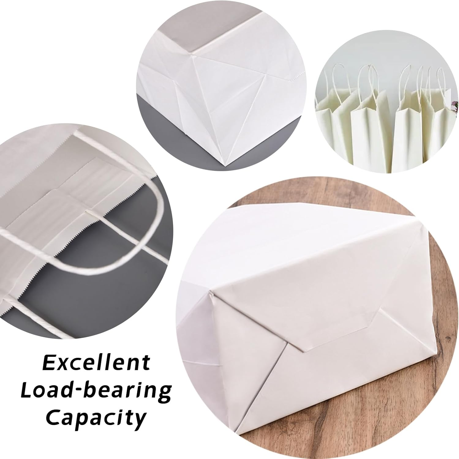 Jotia 20Pcs 15X8X21Cm Paper Bags with Handles, Natural Paper Gift Bags Eco-Friendly Kraft Bags Shopping Bags Bulk Kraft Paper Bags Retail Merchandise Bags Craft Shopping Bags Carrier Bags (White) image number 4