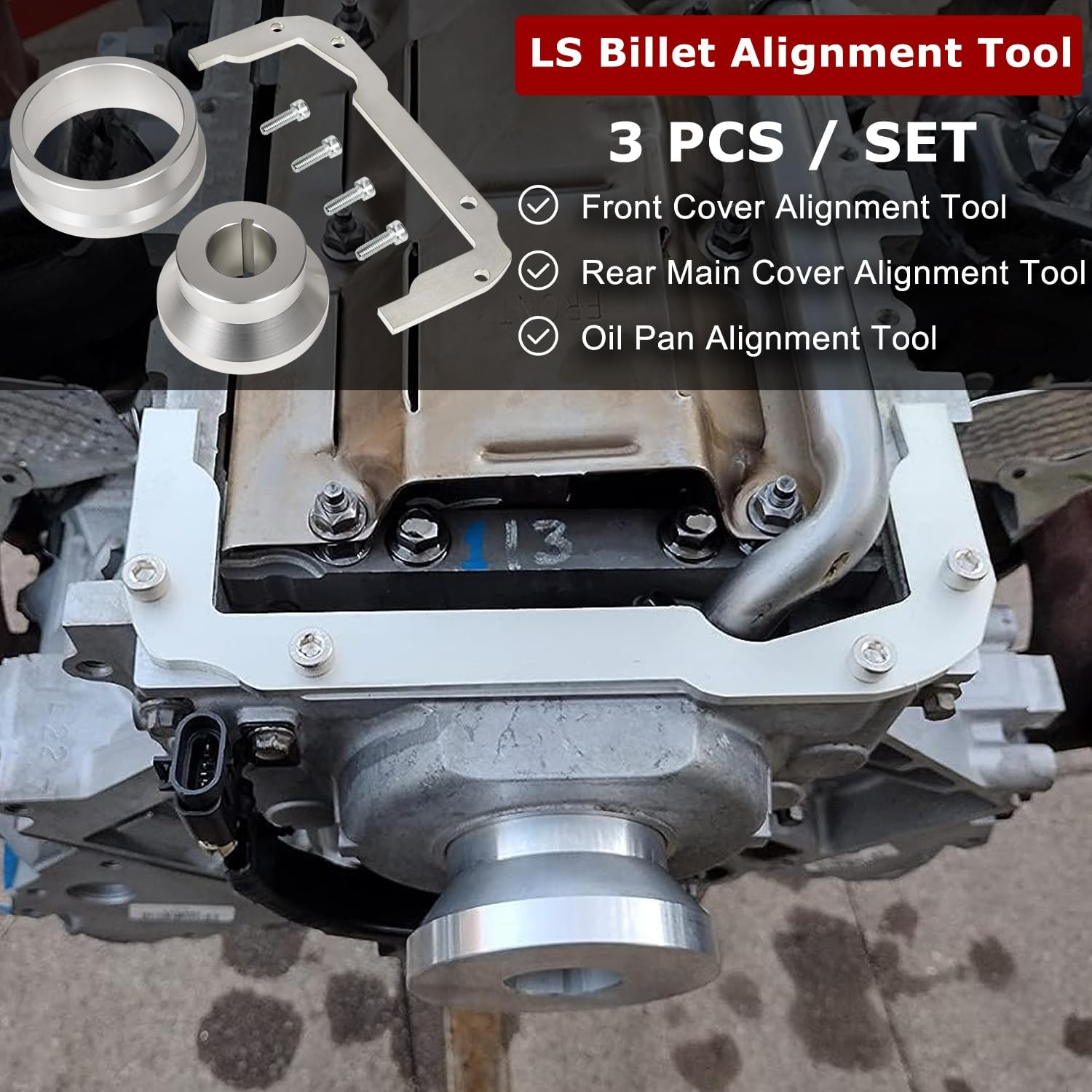 For LS Rear Main Seal Alignment Tool,Front Cover Alignment Tools & Oil Pan Front Cover Alignment Tool Kit for GM LS Engine 4.8 5.3 5.7 6.0 LS1 LS2 LS3 LS6 L99 LS4 LS9 LSA LQ4 LQ9 L76 L92 image number 6