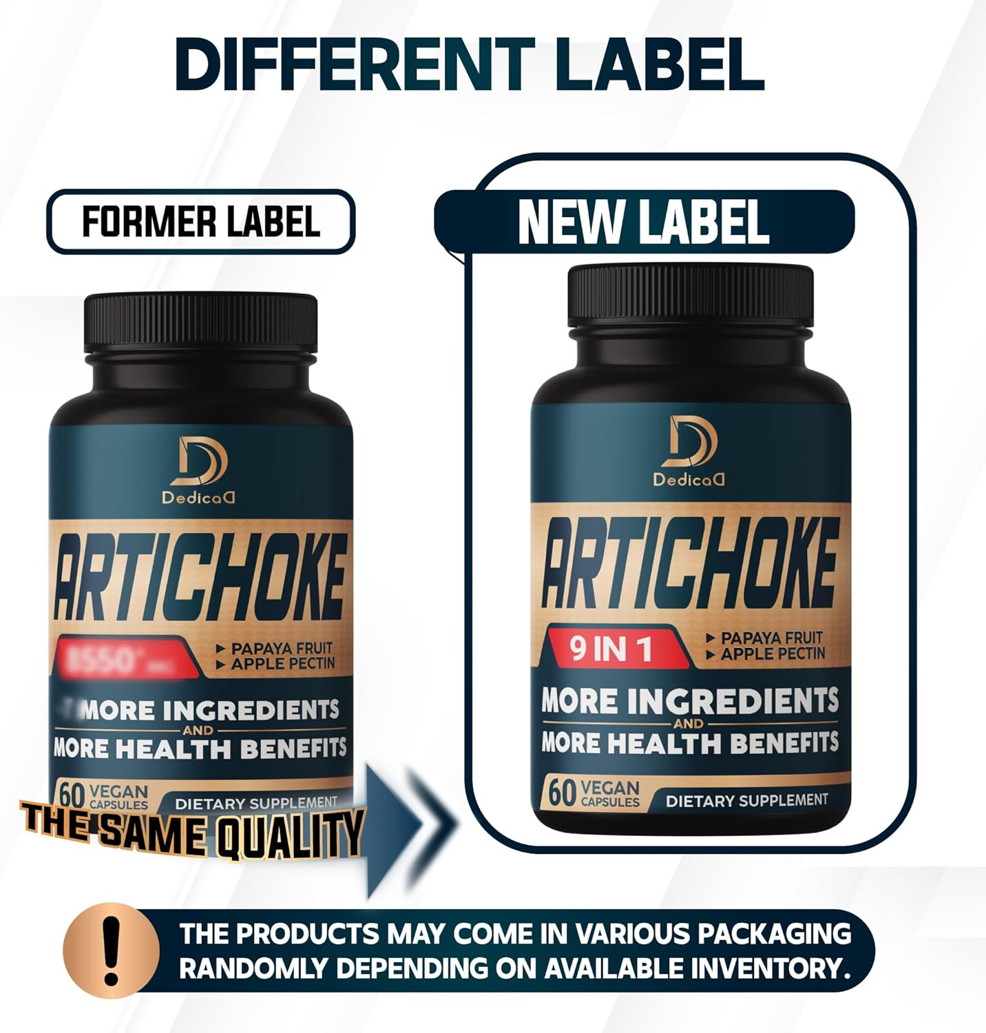 DEDICAD Artichoke Extract Capsules 6650Mg 4-Month Supply - Combined 9 Herbs Papaya, Apple Pectin, Ginger & More - Non-Gmo 2 Packs 60 Capsules