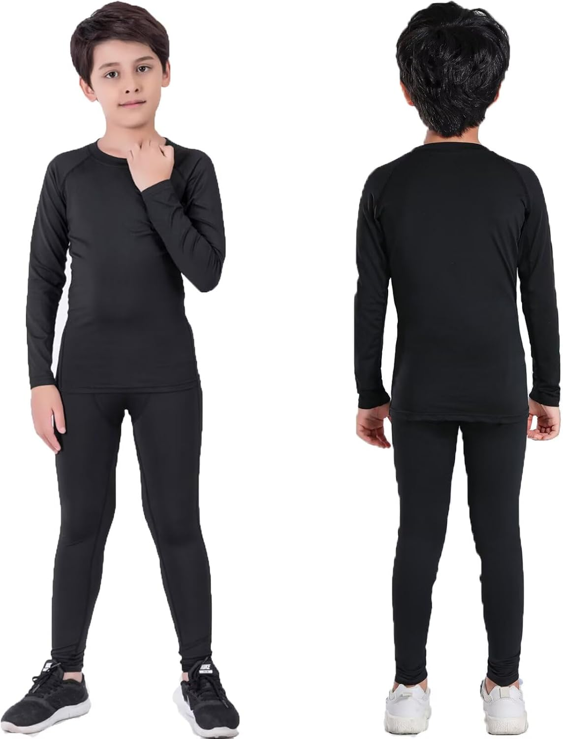 Kids Thermal Underwear Boys Compression Football Base Layers Sets Winter Warm Long Sleeve Top & Legging for Children 5-13 Years