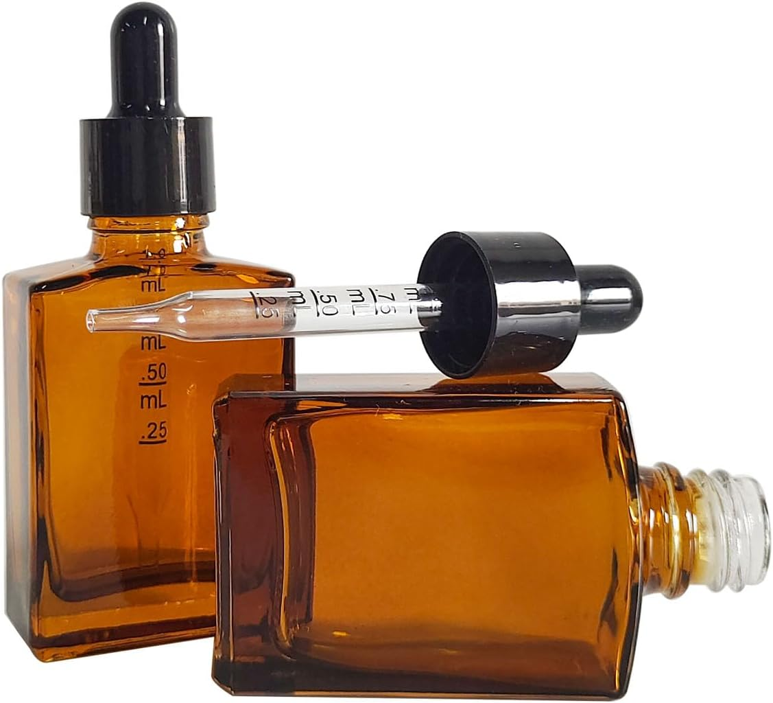12 Pack 1 Oz Amber Square Glass Dropper Bottle for Essential Oil, Perfume, Serums and Liquids with Eye Droppers image number 2