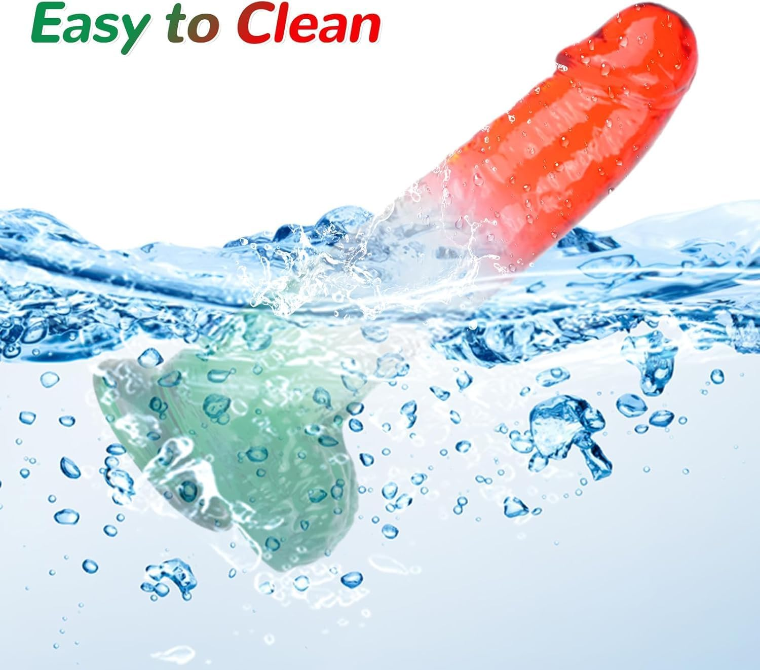 Yukaione Thick Clear Dildo 2.35&ldquo; Diameter 11&rdquo; Long, G-Spot Anal Dildo with Powerful Suction Cups, Red Blue Jelly Soft Real Dildos for Women Couples Male Adult Sex Toys with Strap on Penis Female Sex Toys (Red Green) image number 5