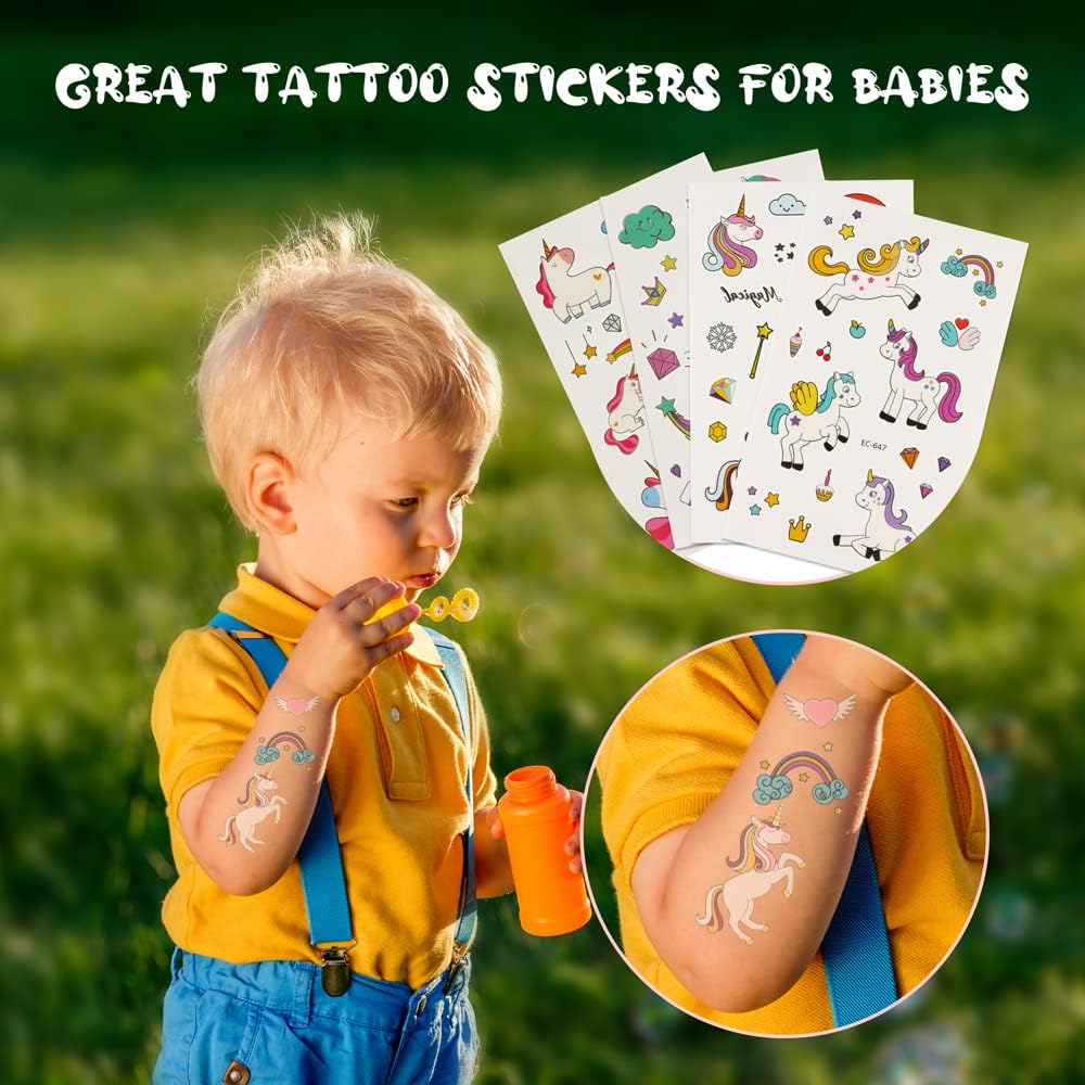 Pack of 12 Unicorn Drinking Plastic Straws + 4 Temporary Tattoos + 1 Cleaning Brush, Reusable Drinking Straws for Birthday Party Accessories image number 6