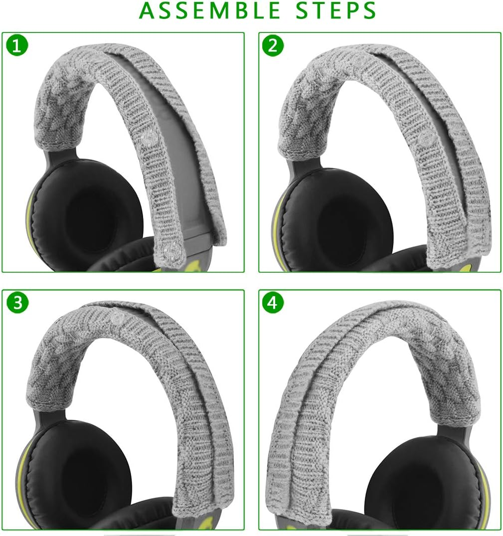 Geekria 2 PCS Knit Fabric Headband Pad Compatible with Bose, AKG, Sennheiser, Sony Headphones, Replacement Band Repair Part (Black + Gray)