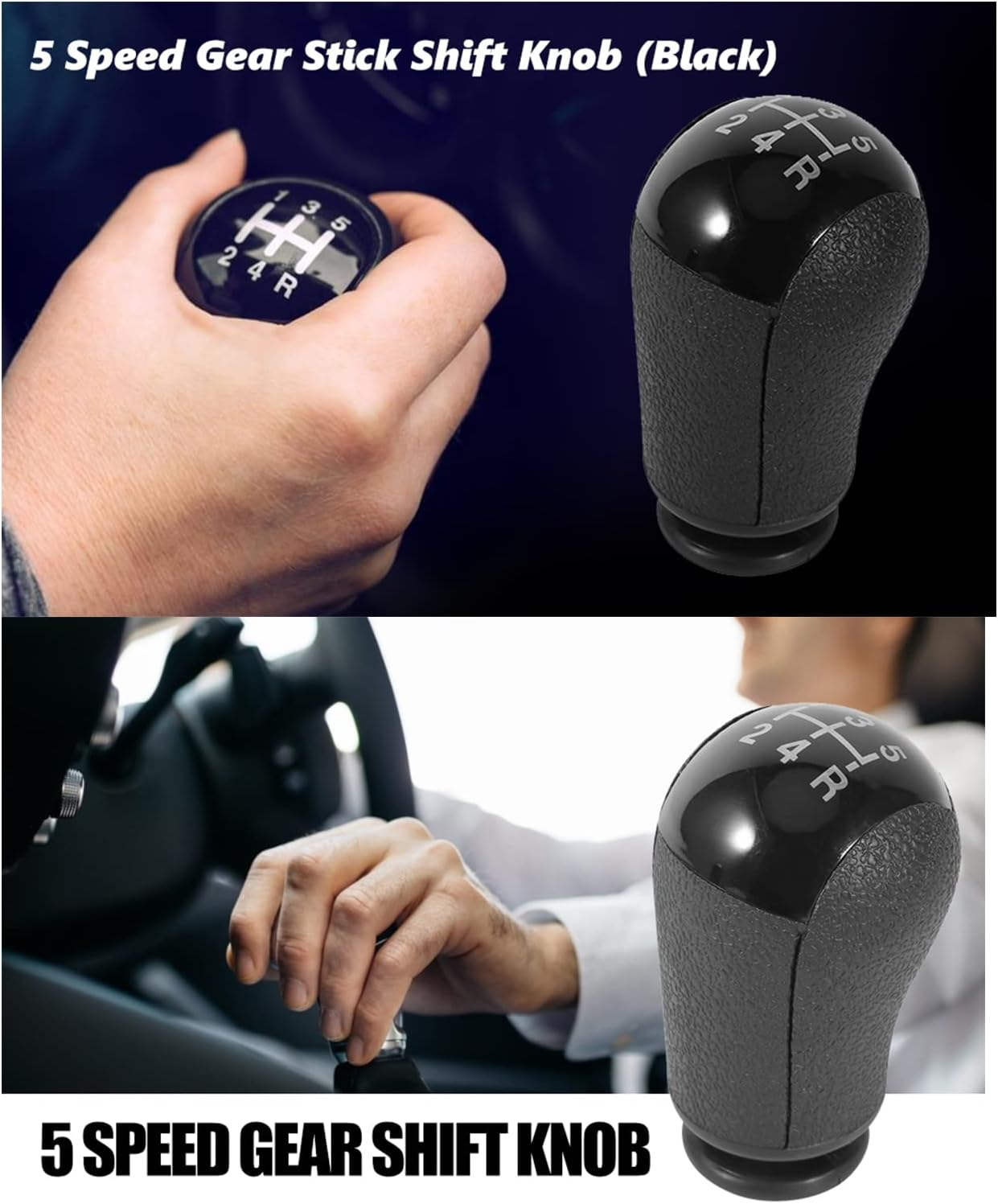 Gear Stick, ABS Comfortable 5 Speed Knob for Car (Black)