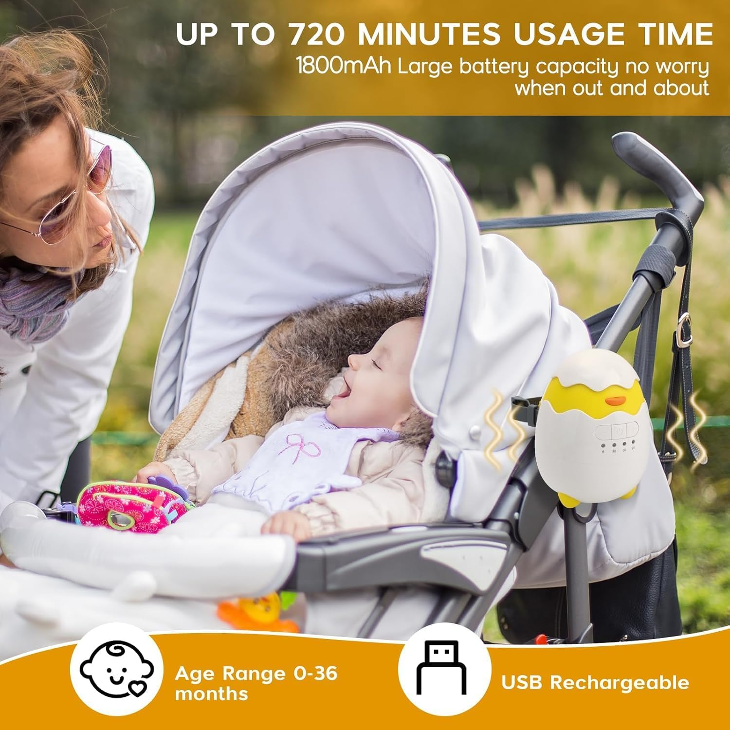 Portable Baby Rocker, Pram Rocker 2.0. USB Rechargeable, Portable Baby Rocker Fits Any Pram, Stroller, Baby Swing, Pushchair, Bouncer and Buggy image number 4