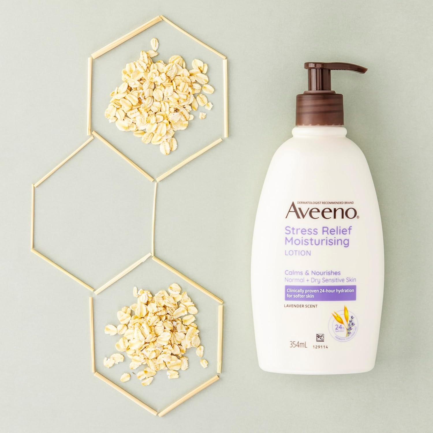 Aveeno Stress Relief Moisturising Non-Greasy Lavender Scented Body Lotion 24-Hour Hydration Normal Dry Sensitive Skin 354Ml image number 5