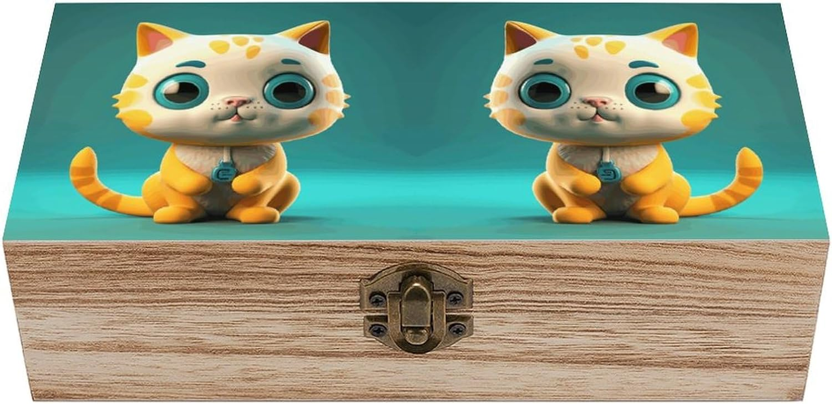 Blue Eyes Cat Wooden Box Wood Wedding Keepsake Boxes with Lids Small Decorative Boxes Lightweight Wooden Memory Storage Box for Crafts Keepsakes Jewelry Photo Letter Storage image number 3