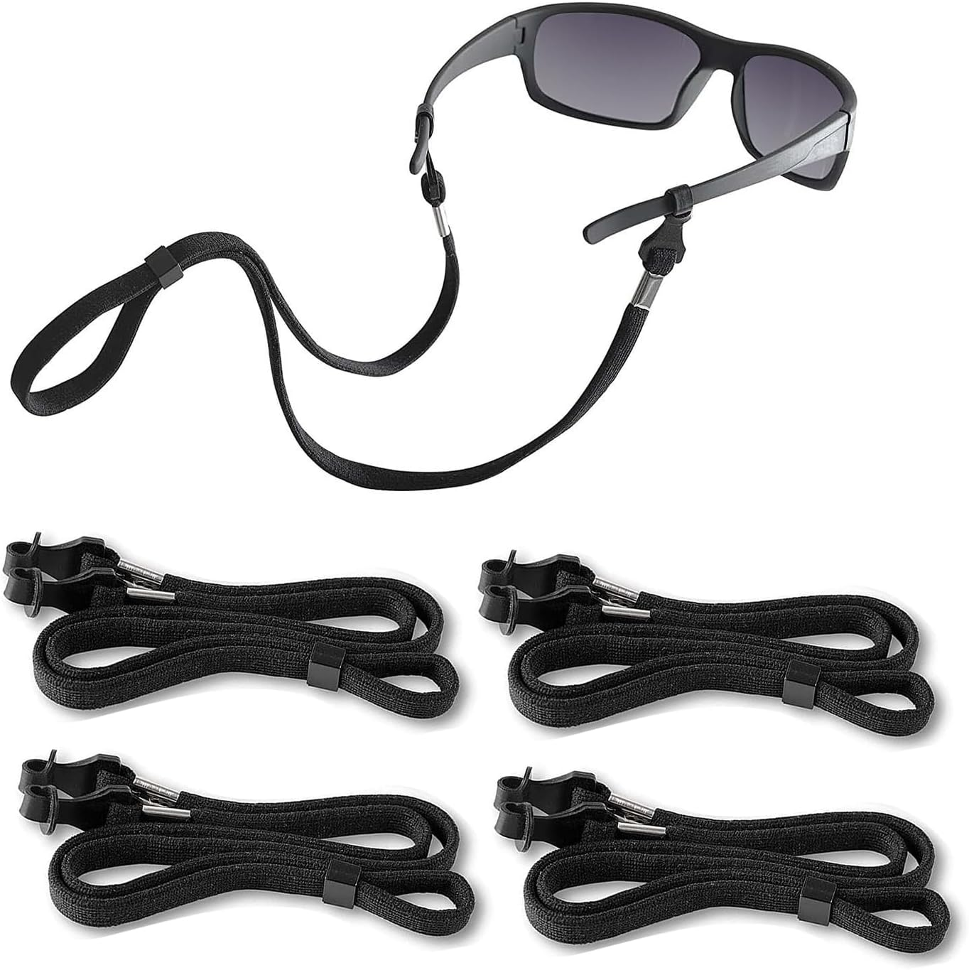 Topbine 4PCS Glasses Strap,Eye Glasses String Holder Strap，Sports Glasses Non-Slip Rope,Adjustable Sunglasses Retainer Eyeglass Straps Cords for Men Women (Black,13 Inch) image number 3
