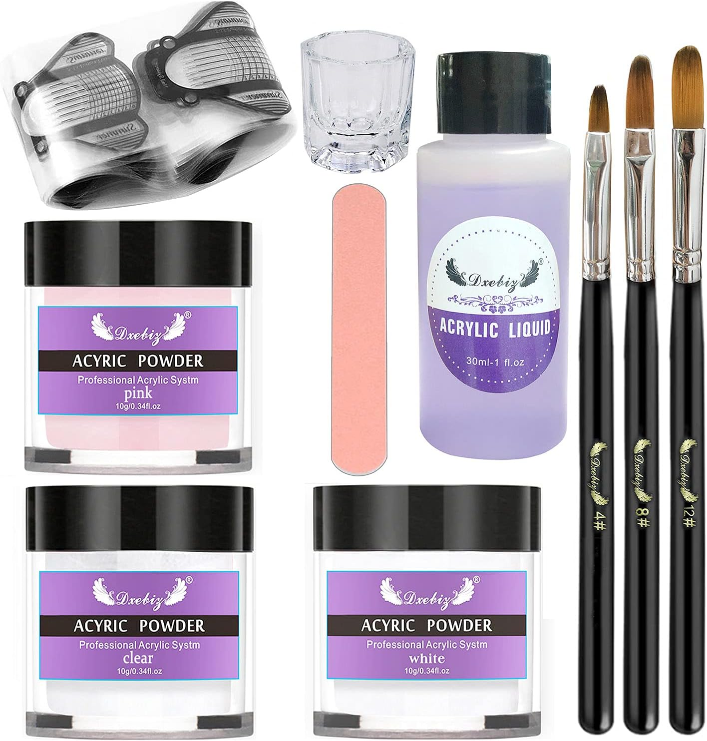 Acrylic Nail Kit,Meizhaung Acrylic Powder & Liquid Set with Nail Brush Nail Forms 3 Colors Nail Powder Kit for Beginners Nail Art DIY Nail Beauty Tools image number 1