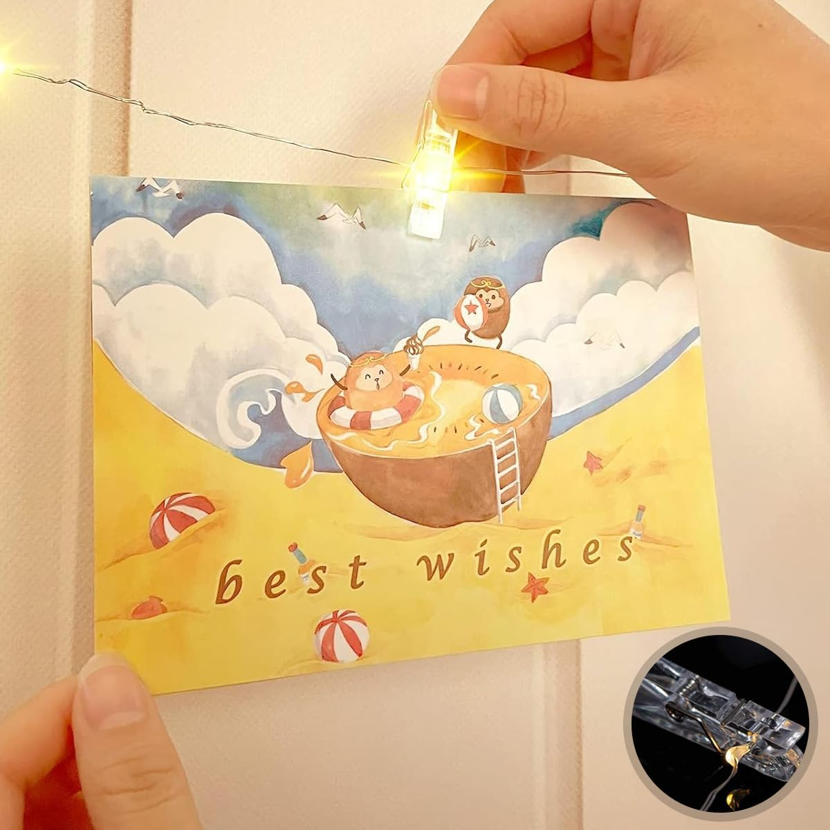 Fairy Lights 10 M 100 LED Photo String with 50 Clips Battery Powered Waterproof Timer for Bedroom Christmas Diwali Wedding Party Decorations Warm White (Cards Are Not Included) image number 5