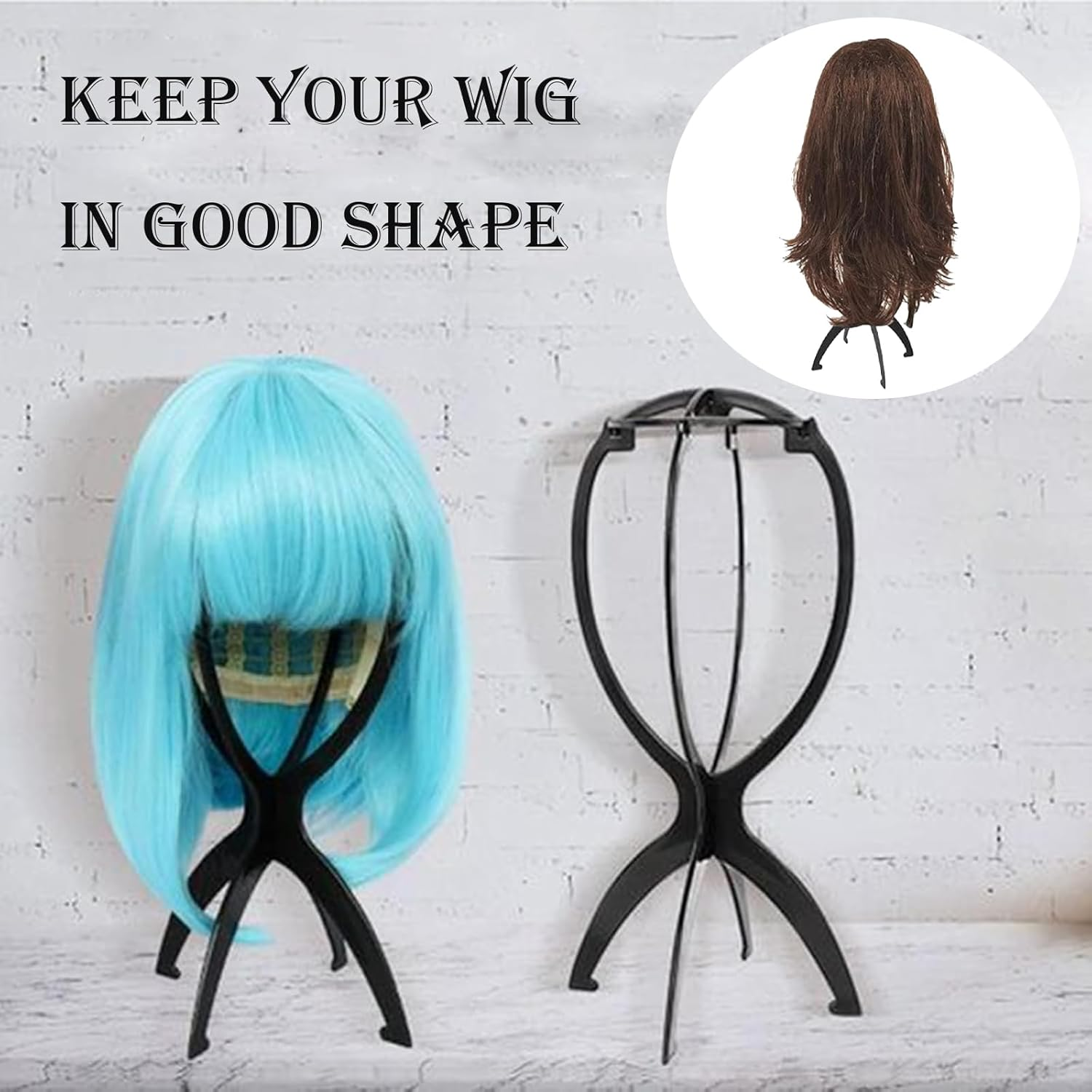 3 Pack Wig Stands, Hat Display Stand，Plastic Folding Wig Holder,Portable Wig Head Stands Collapsible Wig Holders for All Wigs and Hats 13.8 Inches（Black）