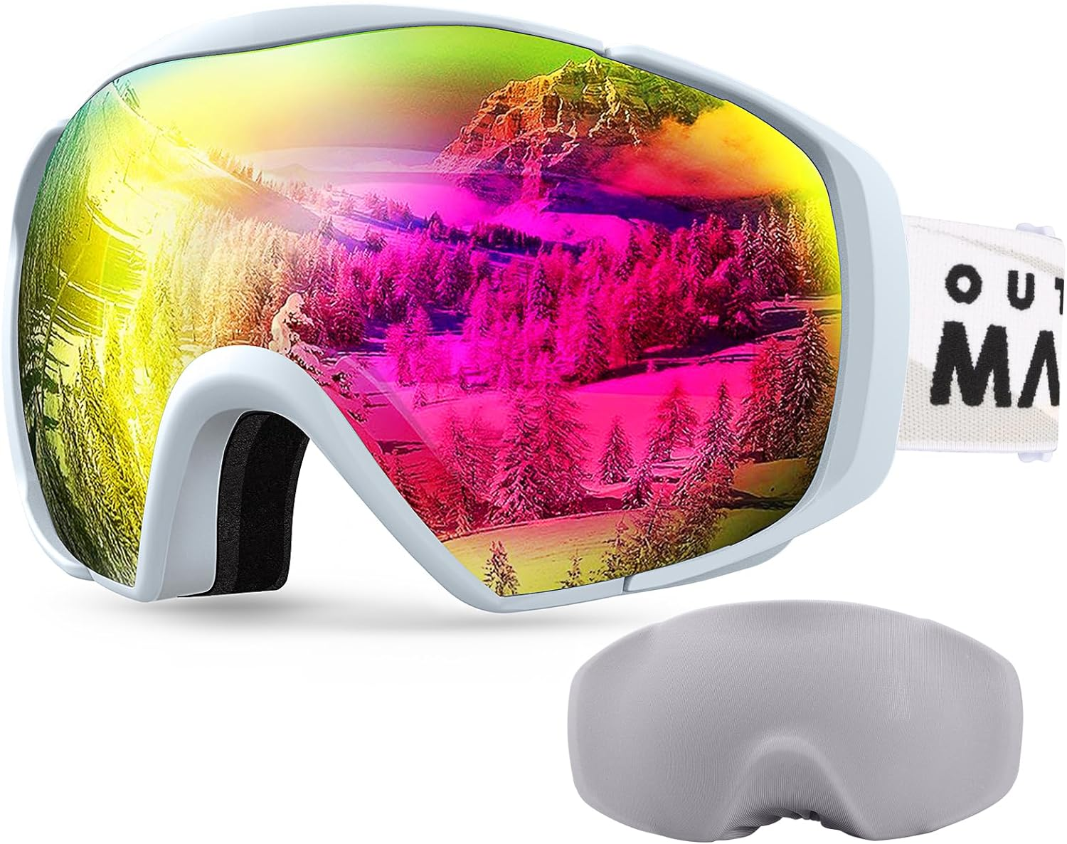 Outdoormaster Ski Goggles with Cover Snowboard Snow Goggles OTG Anti-Fog -100% UV Protection