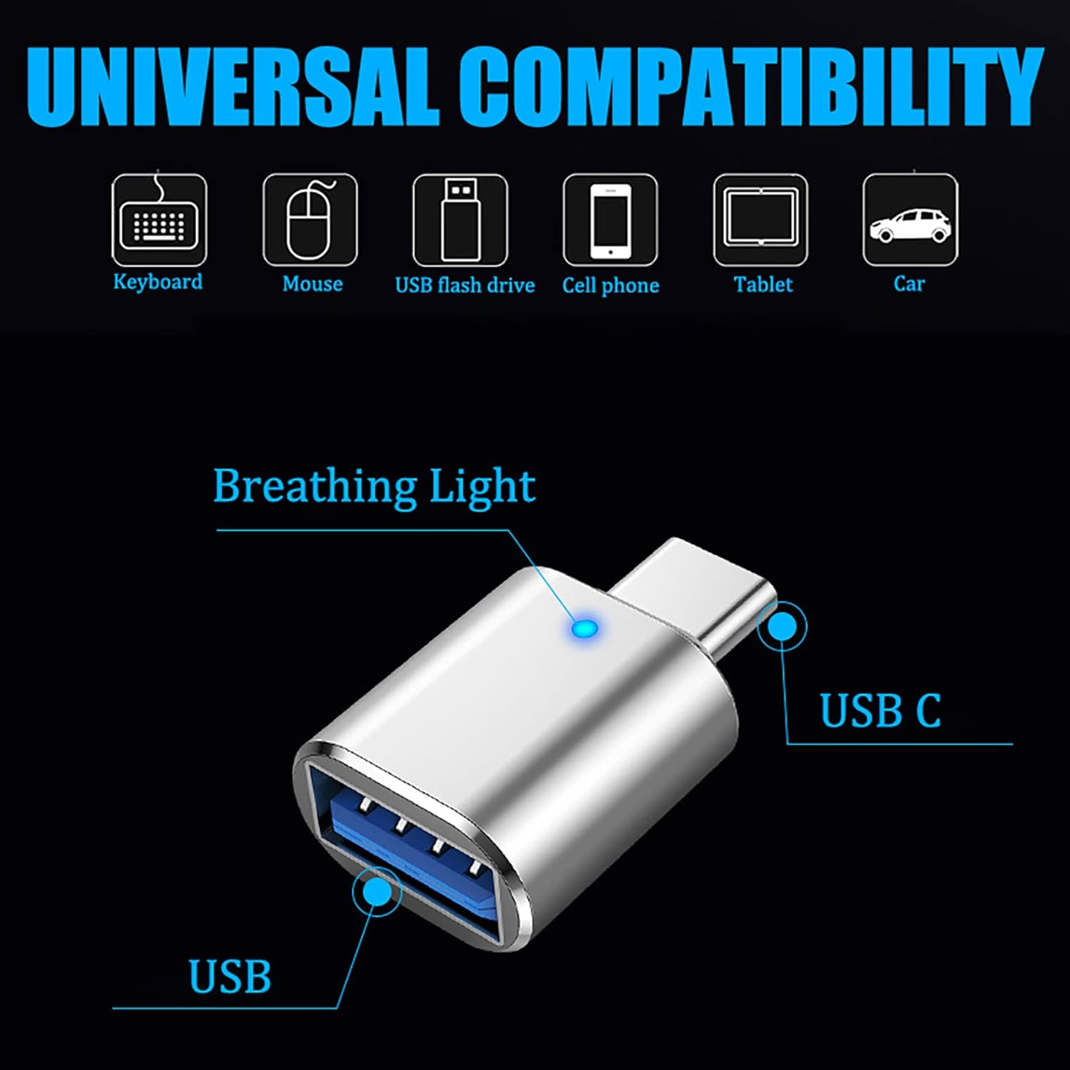 5Pack USB C to USB Adapter 3.1 Gen 2, Tunghey 10Gbps USB to USB C Adapter, USB-C Male to USB 3.0 a Female USB 3.2 Type C OTG Converter for Mac-Book Pro Laptop PC Silver image number 3