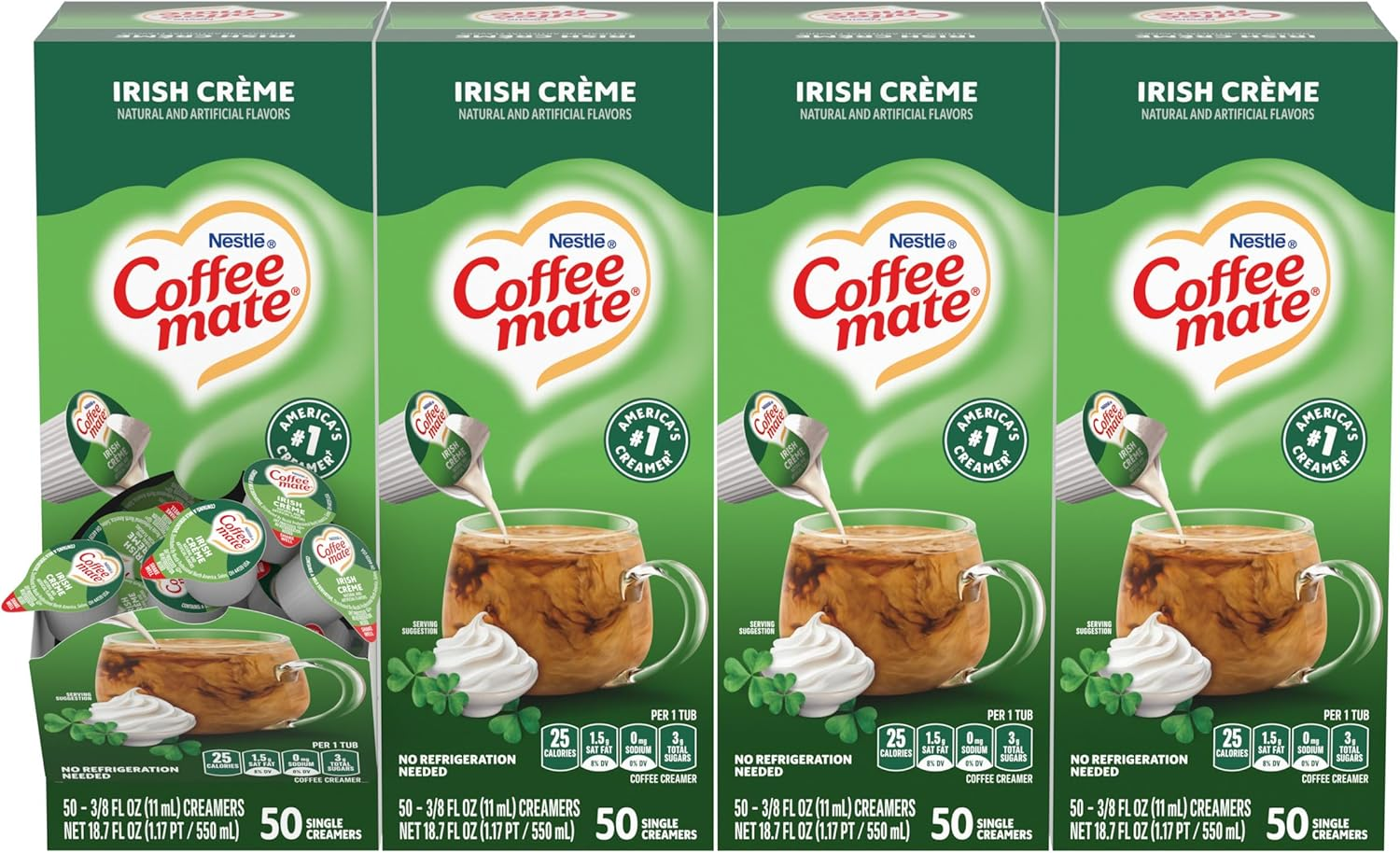 NESTLE COFFEE-MATE Coffee Creamer, Irish Creme, Liquid Creamer Singles, 50 Count (Pack of 4) image number 4